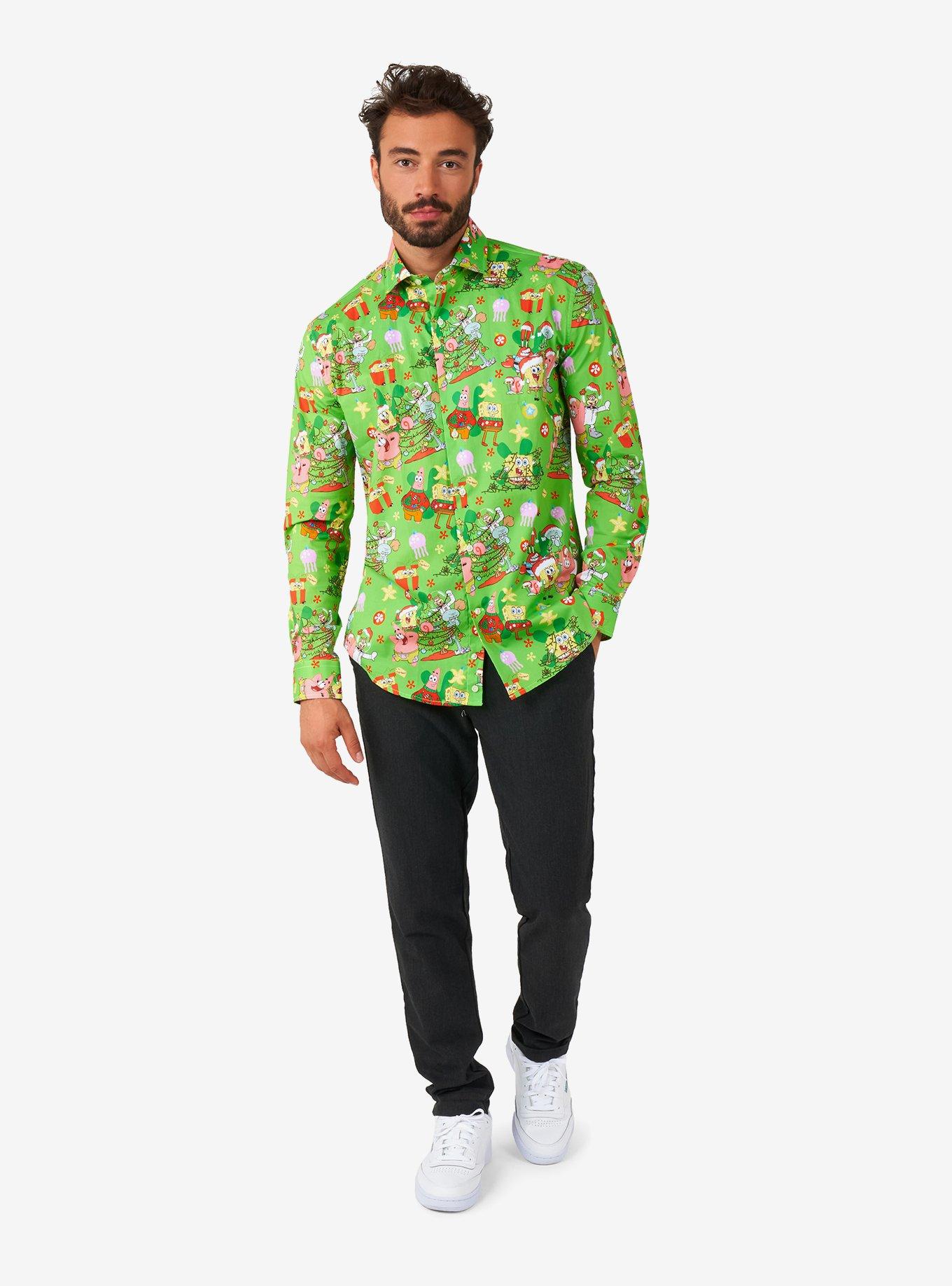 SpongeBob SquarePants Christmas Long Sleeve Button-Up Shirt, , hi-res