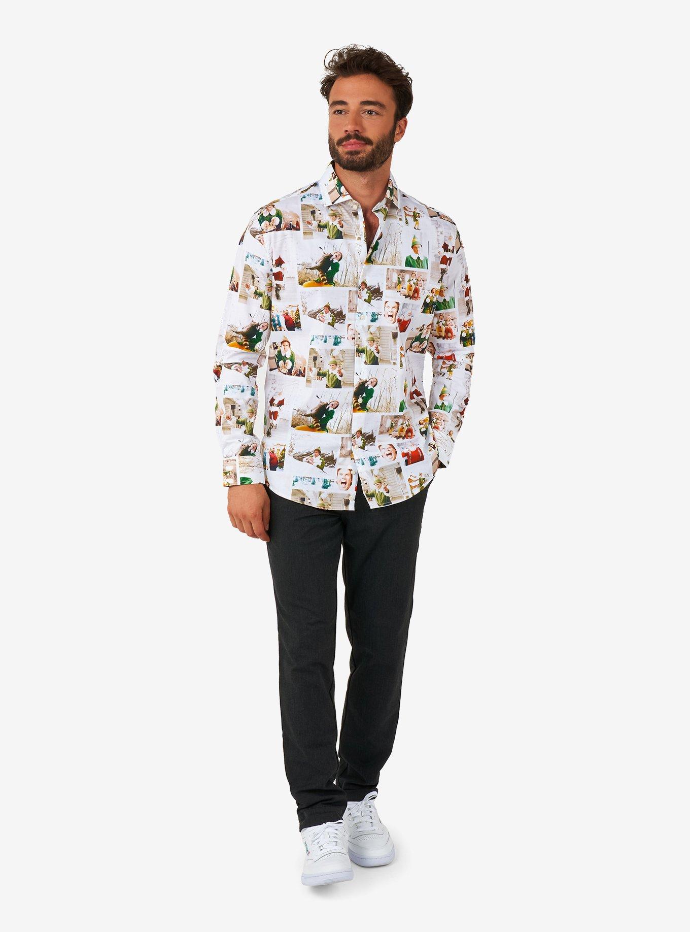 Elf Christmas Long Sleeve Button-Up Shirt, GREEN, alternate