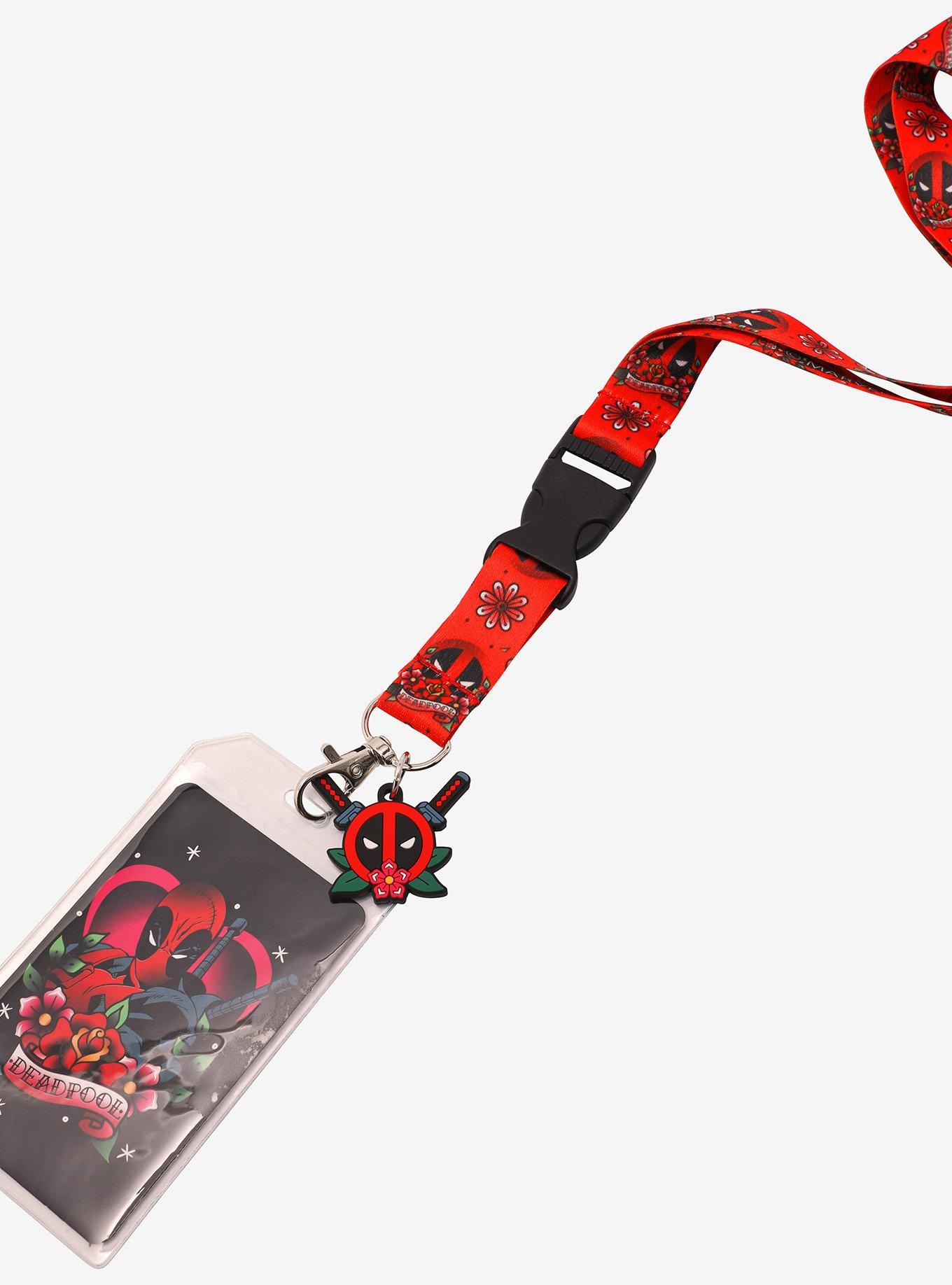 Marvel Deadpool Tattoo Logo Allover Print Lanyard - BoxLunch Exclusive, , hi-res