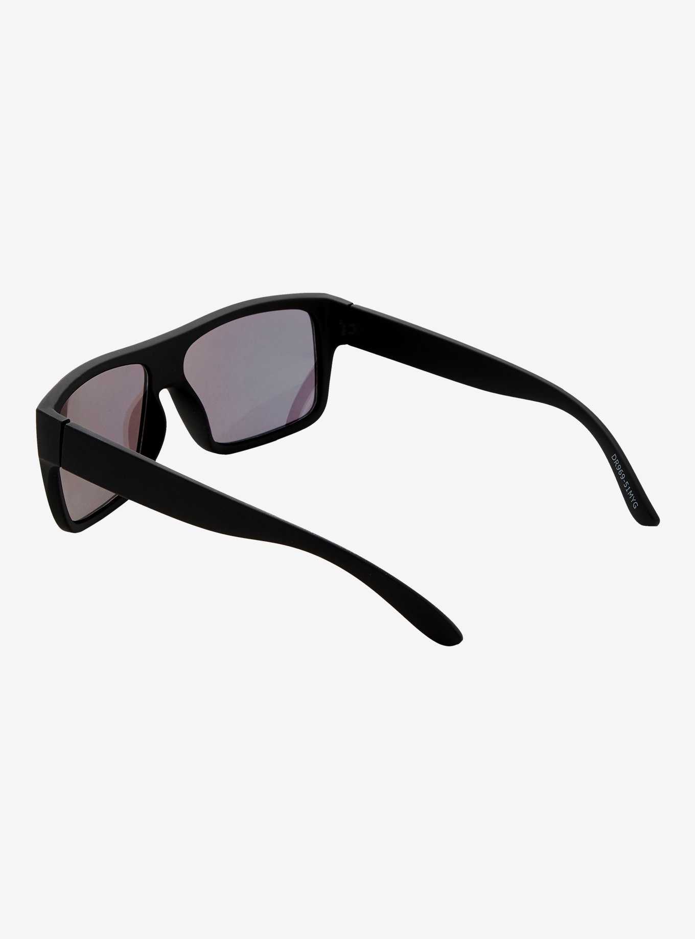 Black Rectangular Reflective Sunglasses, , hi-res
