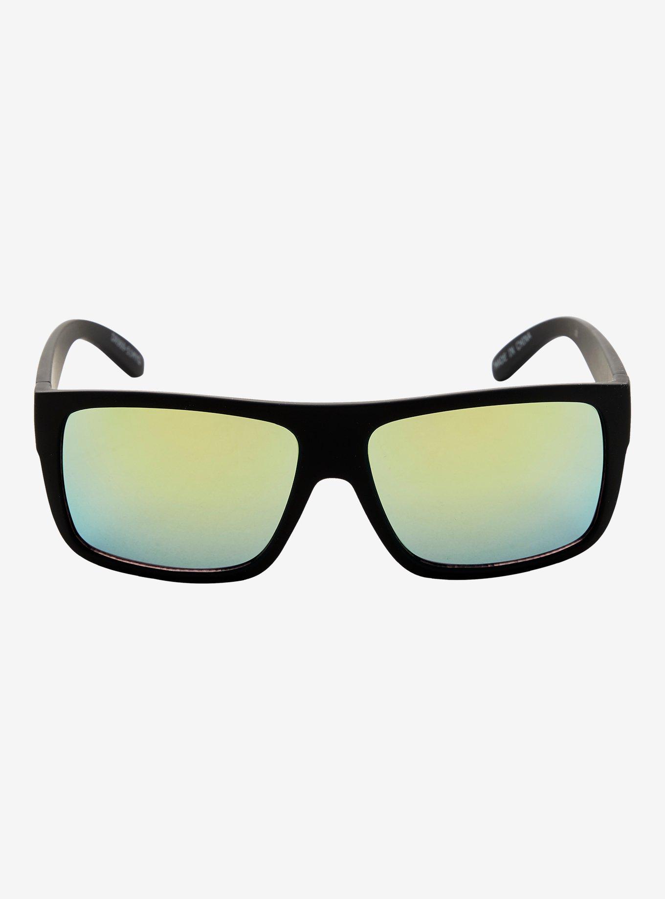 Black Rectangular Reflective Sunglasses, , alternate