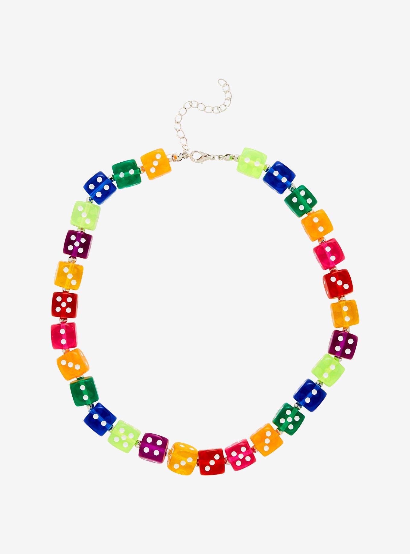Rainbow Dice Charm Necklace, , alternate