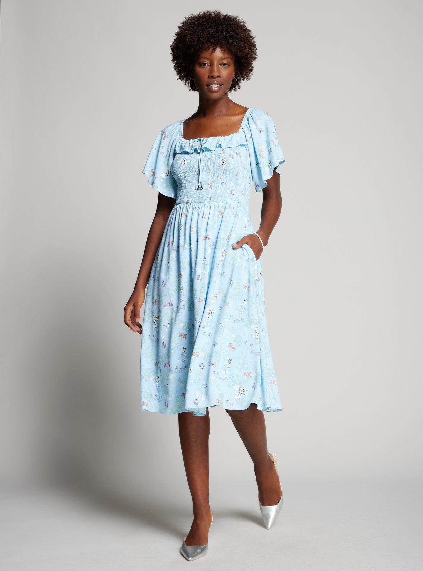 Disney Cinderella Blue Smocked Midi Dress - BoxLunch Exclusive, AQUA, alternate