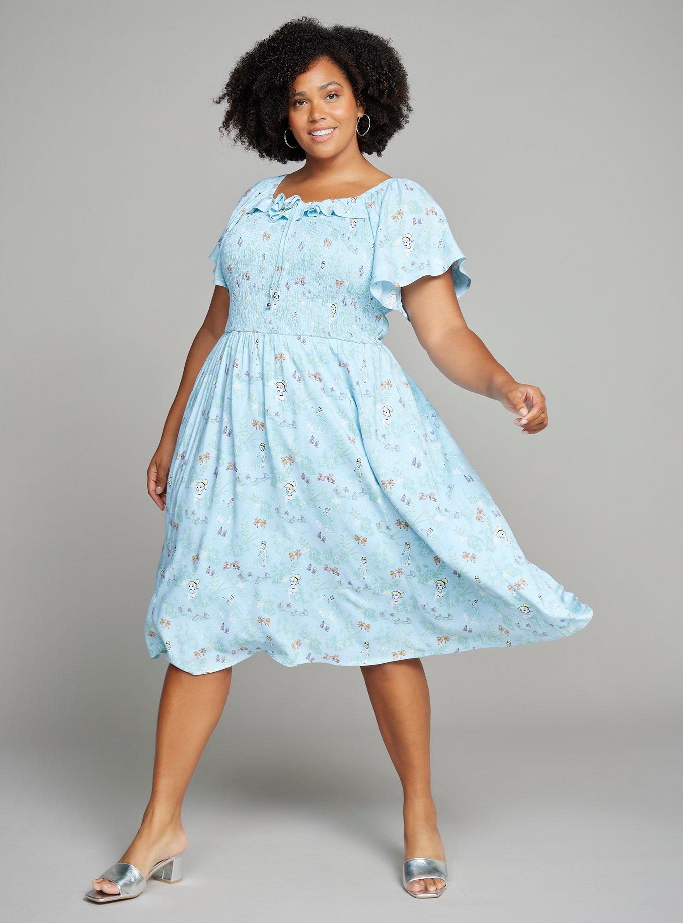 Disney Cinderella Floral Allover Print Plus Size Smock Dress - BoxLunch Exclusive, AQUA, alternate