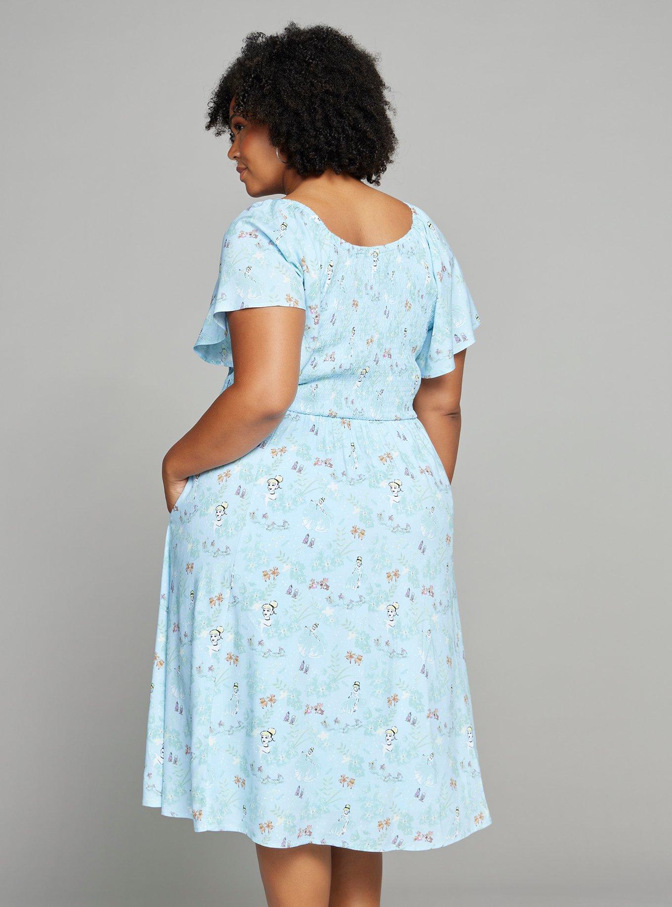 Disney Cinderella Floral Allover Print Plus Size Smock Dress - BoxLunch Exclusive, AQUA, alternate