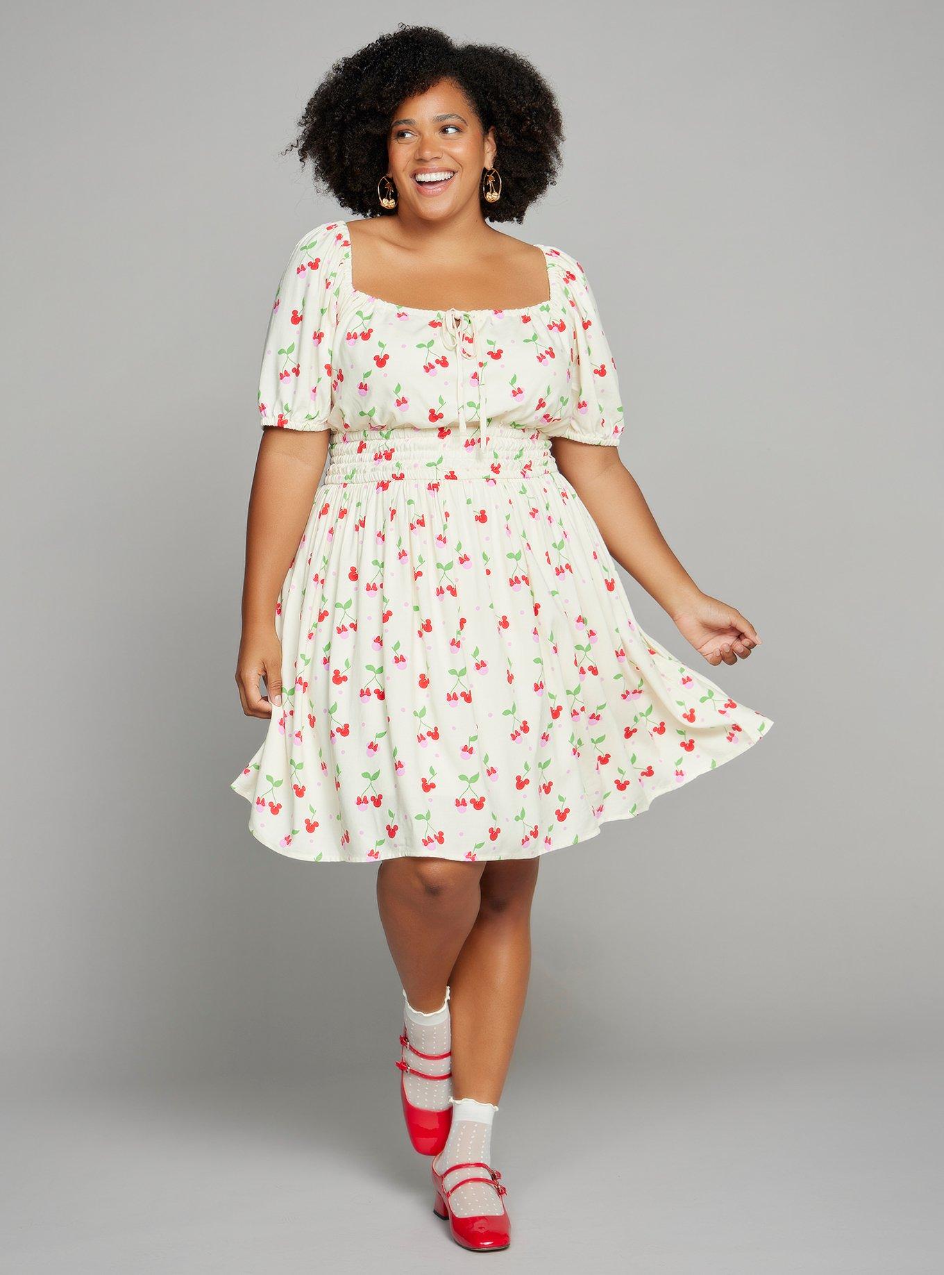 Disney Mickey & Minnie Cherry Allover Print Plus Size Dress — BoxLunch Exclusive, NATURAL, alternate