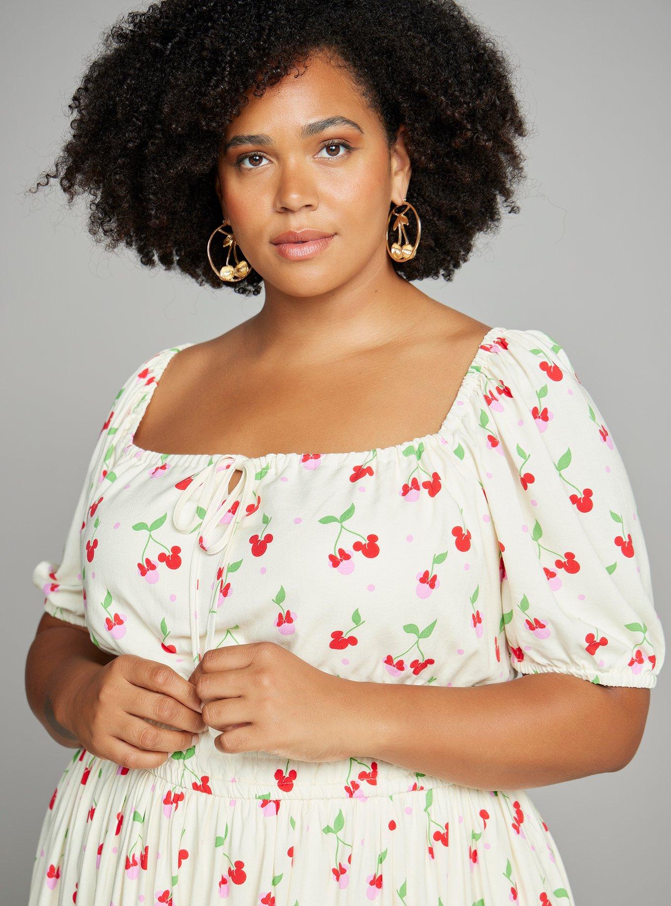 Disney Mickey & Minnie Cherry Allover Print Plus Size Dress — BoxLunch Exclusive, NATURAL, alternate
