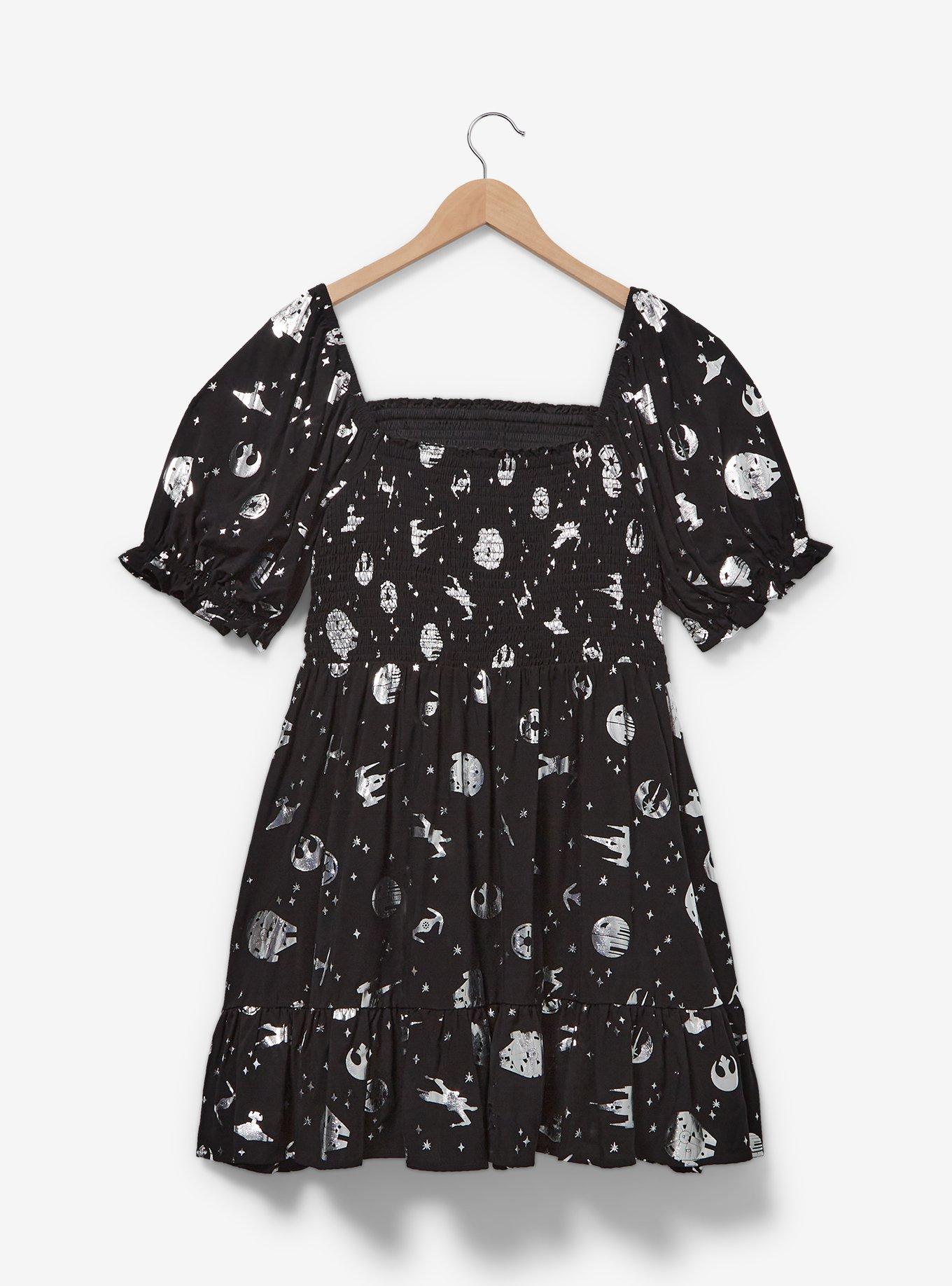 Her Universe Star Wars Silver Icons Allover Print Plus Size Smock Dress - BoxLunch Exclusive, BLACK, alternate
