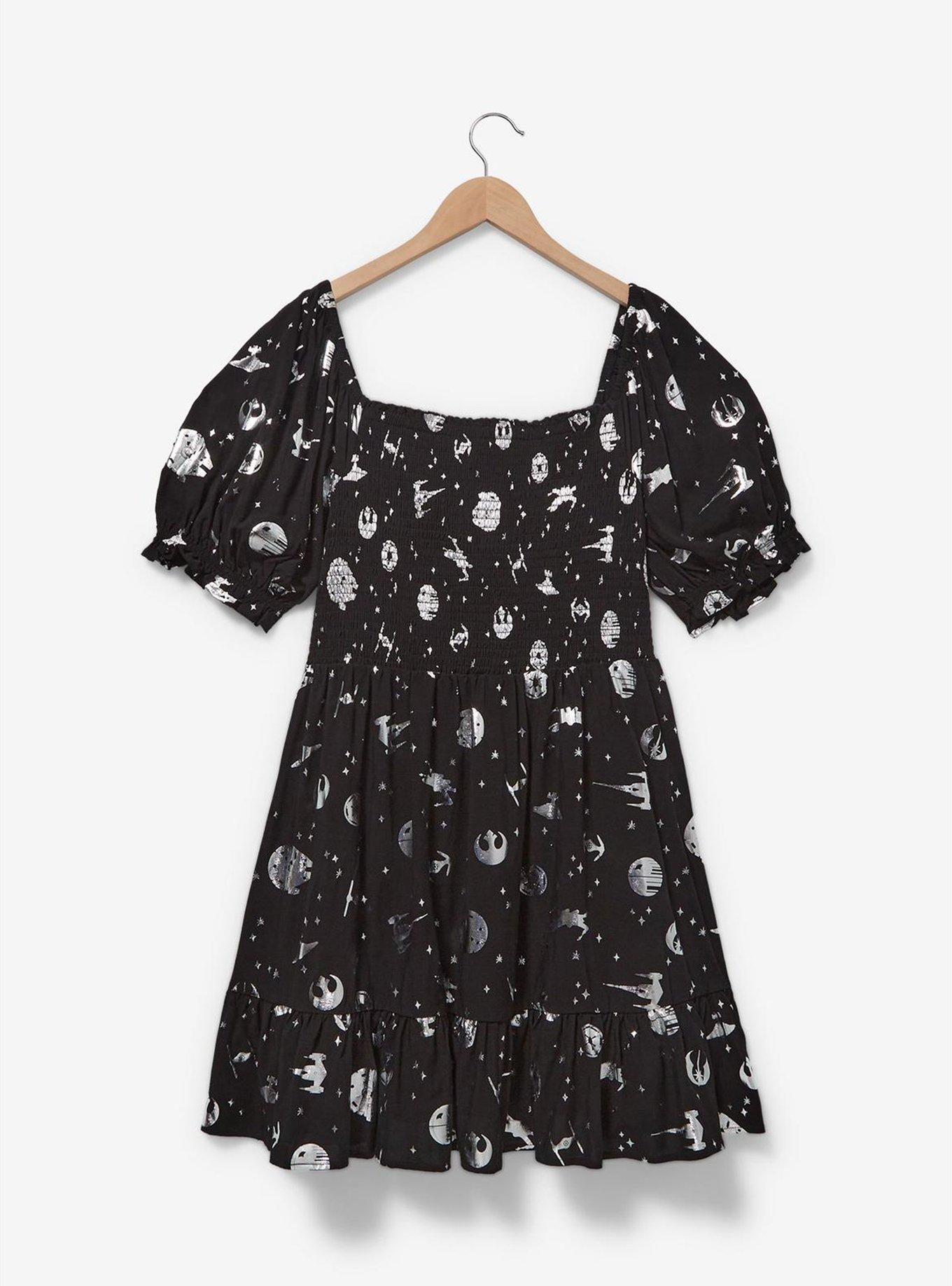 Her Universe Star Wars Silver Icons Allover Print Plus Size Smock Dress - BoxLunch Exclusive, BLACK, alternate