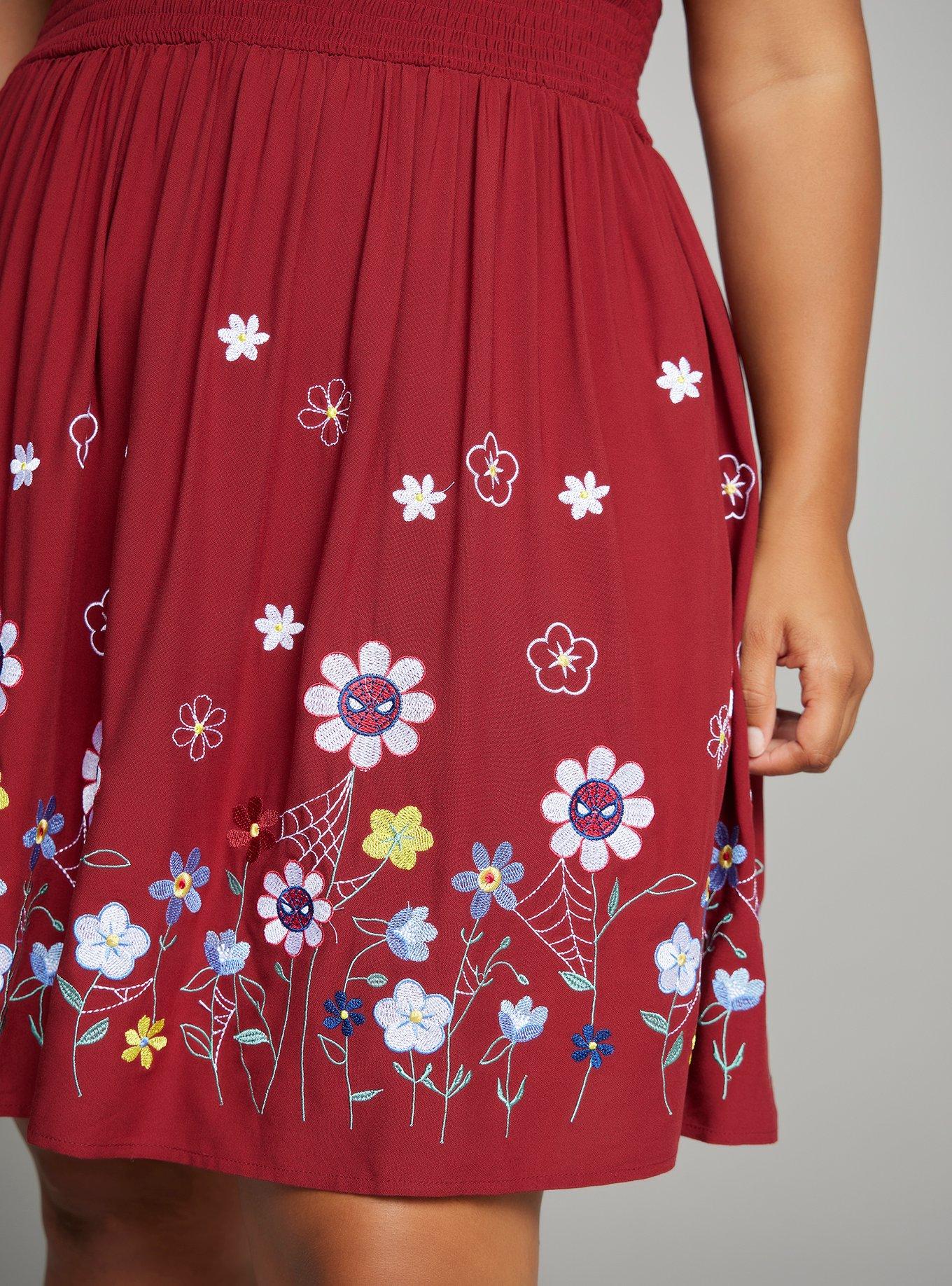 Marvel Spider-Man Floral Plus Size Smock Dress - BoxLunch Exclusive, BURGUNDY, alternate