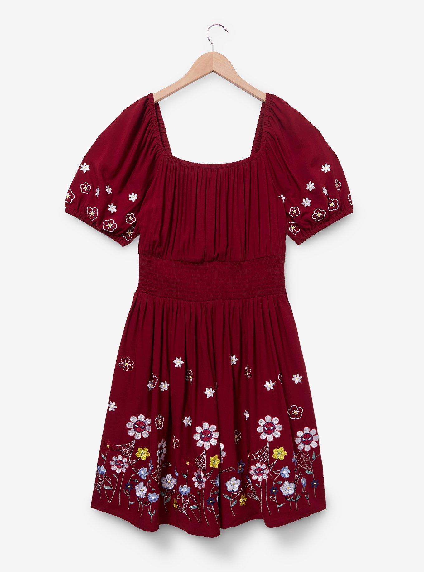 Marvel Spider-Man Floral Plus Size Smock Dress - BoxLunch Exclusive, BURGUNDY, alternate