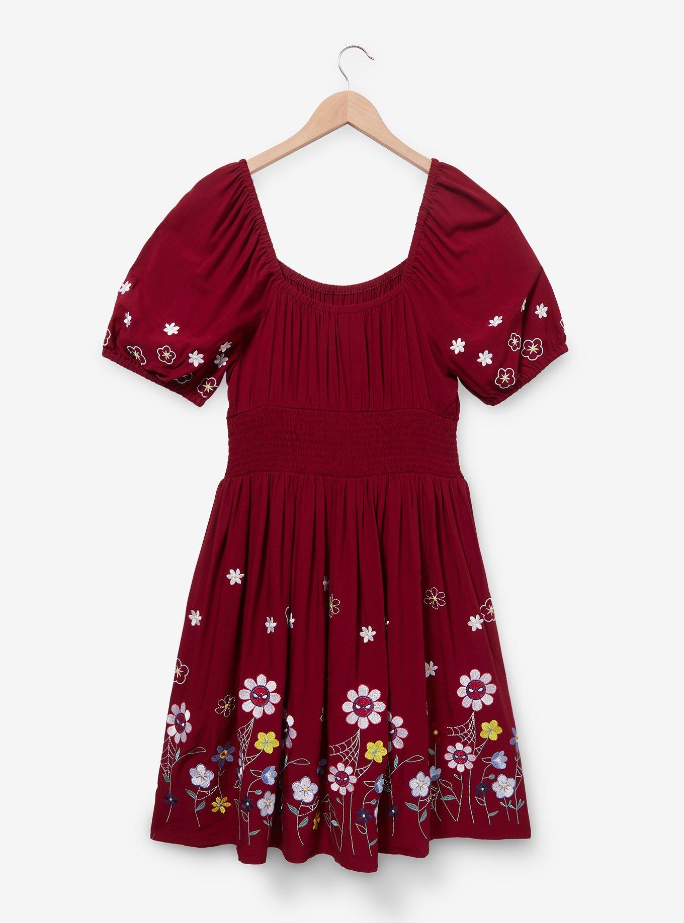 Marvel Spider-Man Floral Plus Size Smock Dress - BoxLunch Exclusive, BURGUNDY, alternate