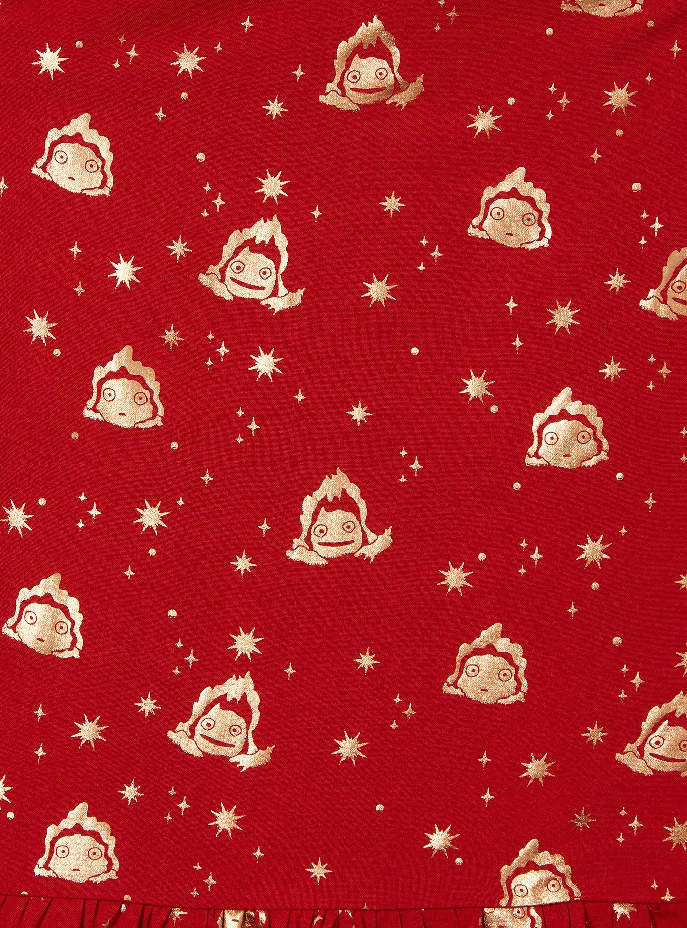 Studio Ghibli Howl's Moving Castle Calcifer & Stars Allover Print Plus Size Smock Dress - BoxLunch Exclusive, RED, alternate