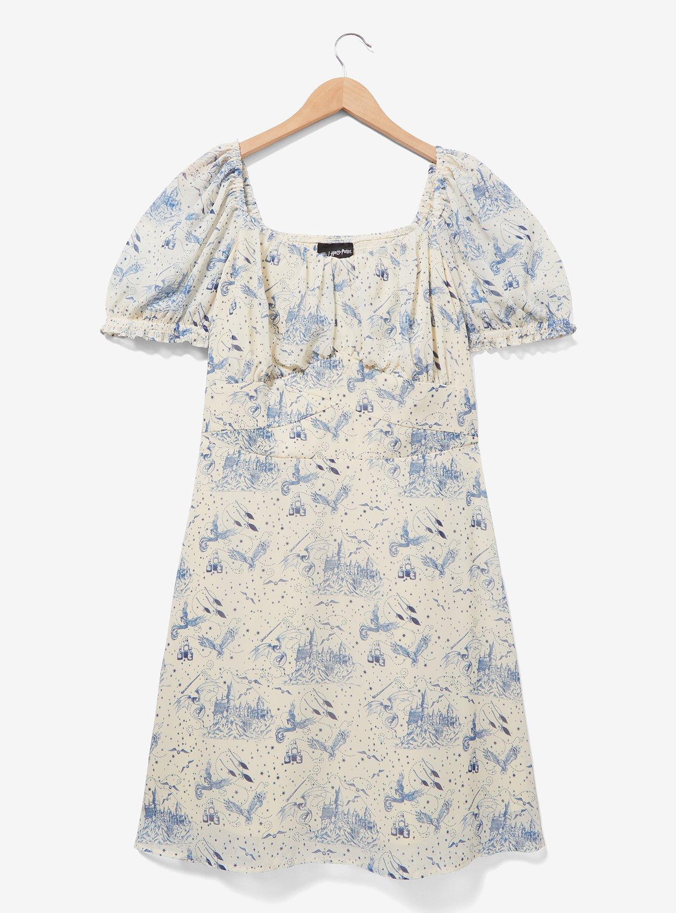 Harry Potter Hogwarts Owl Allover Print Plus Size Dress &mdash; BoxLunch Exclusive, NATURAL, alternate