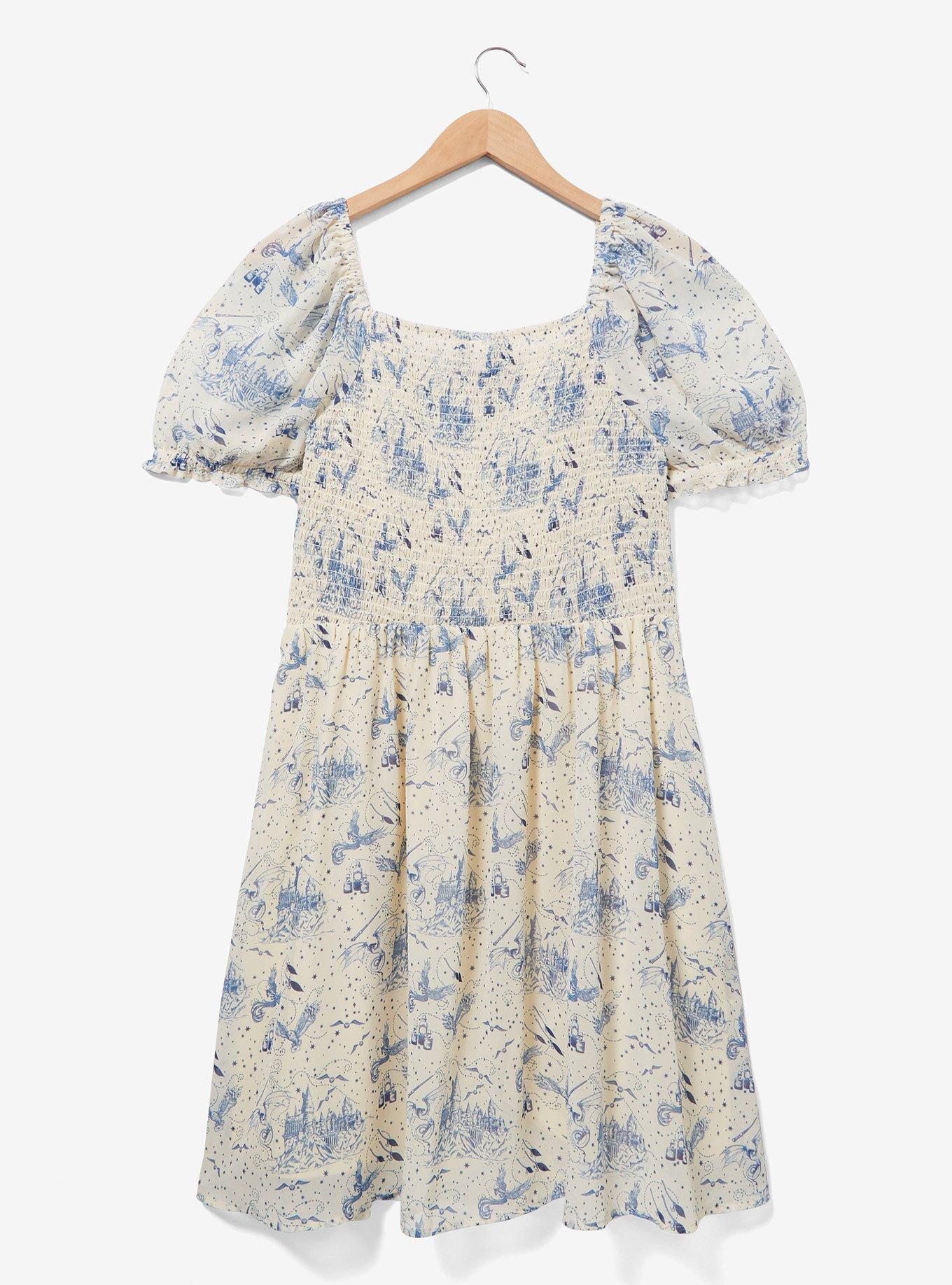 Harry Potter Hogwarts Owl Allover Print Plus Size Dress &mdash; BoxLunch Exclusive, NATURAL, alternate