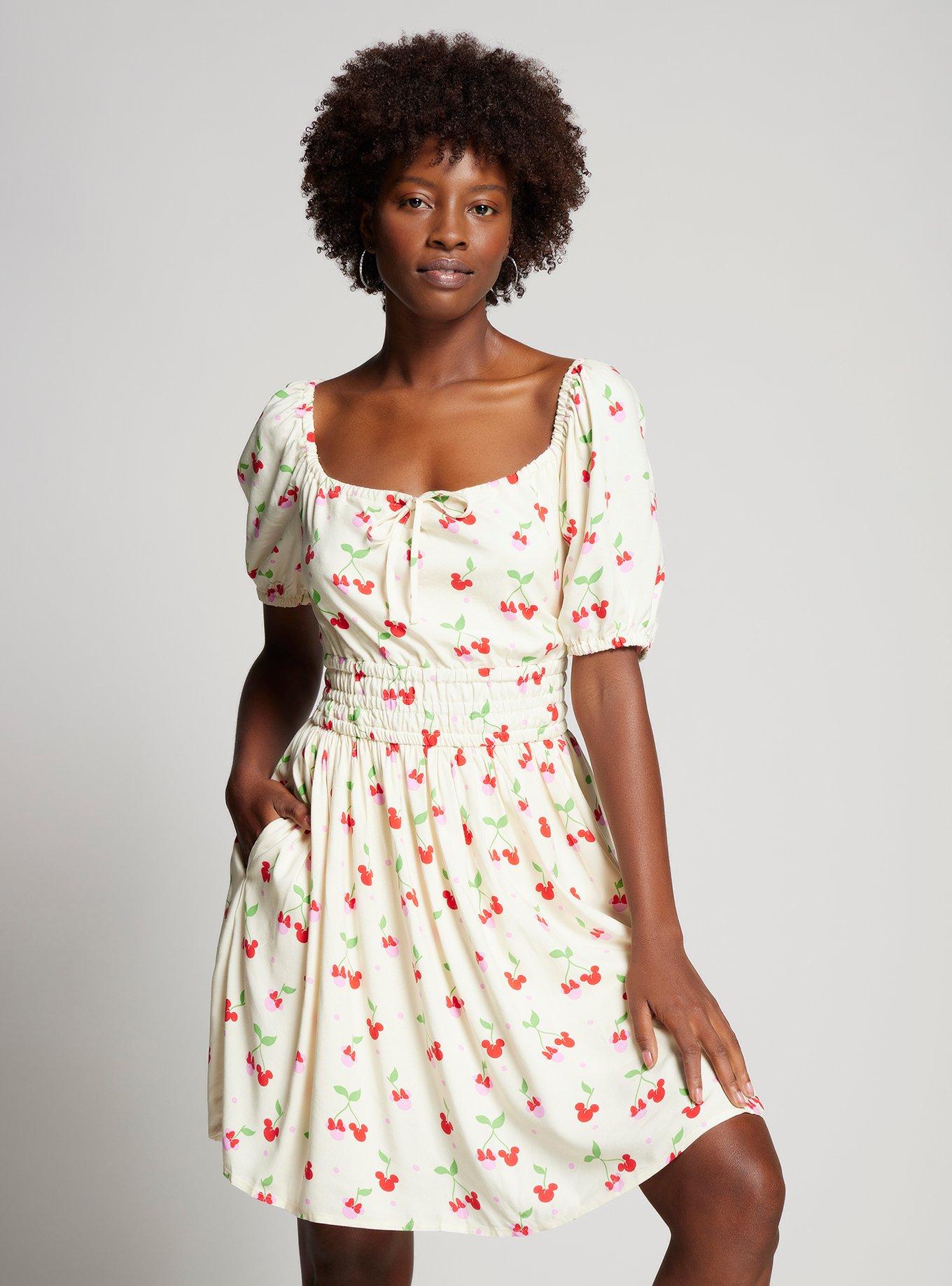 Disney Mickey & Minnie Cherry Allover Print Dress — BoxLunch Exclusive, NATURAL, alternate