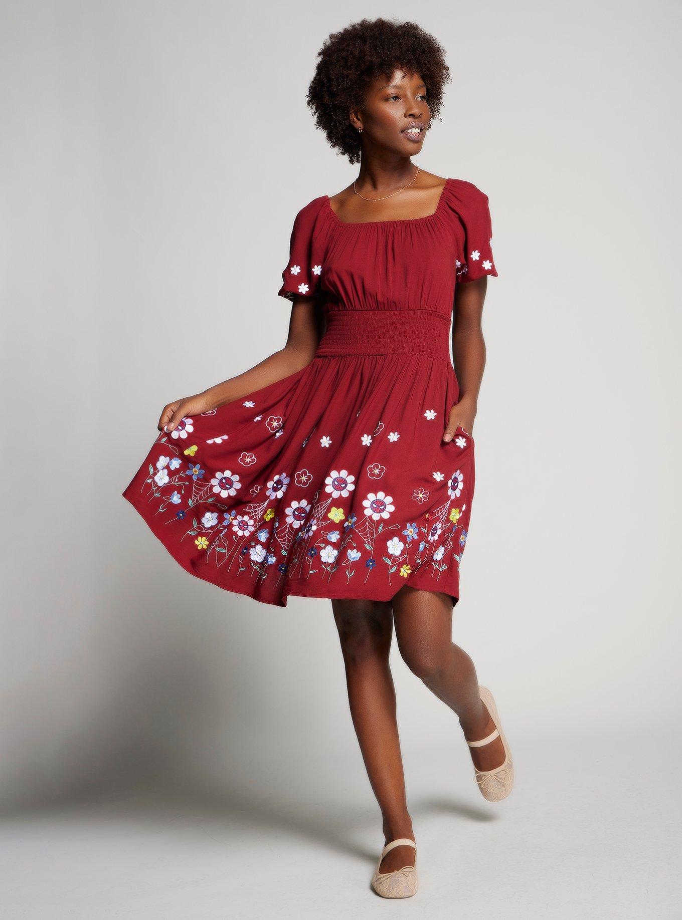 Marvel Spider-Man Floral Smock Dress - BoxLunch Exclusive, BURGUNDY, alternate
