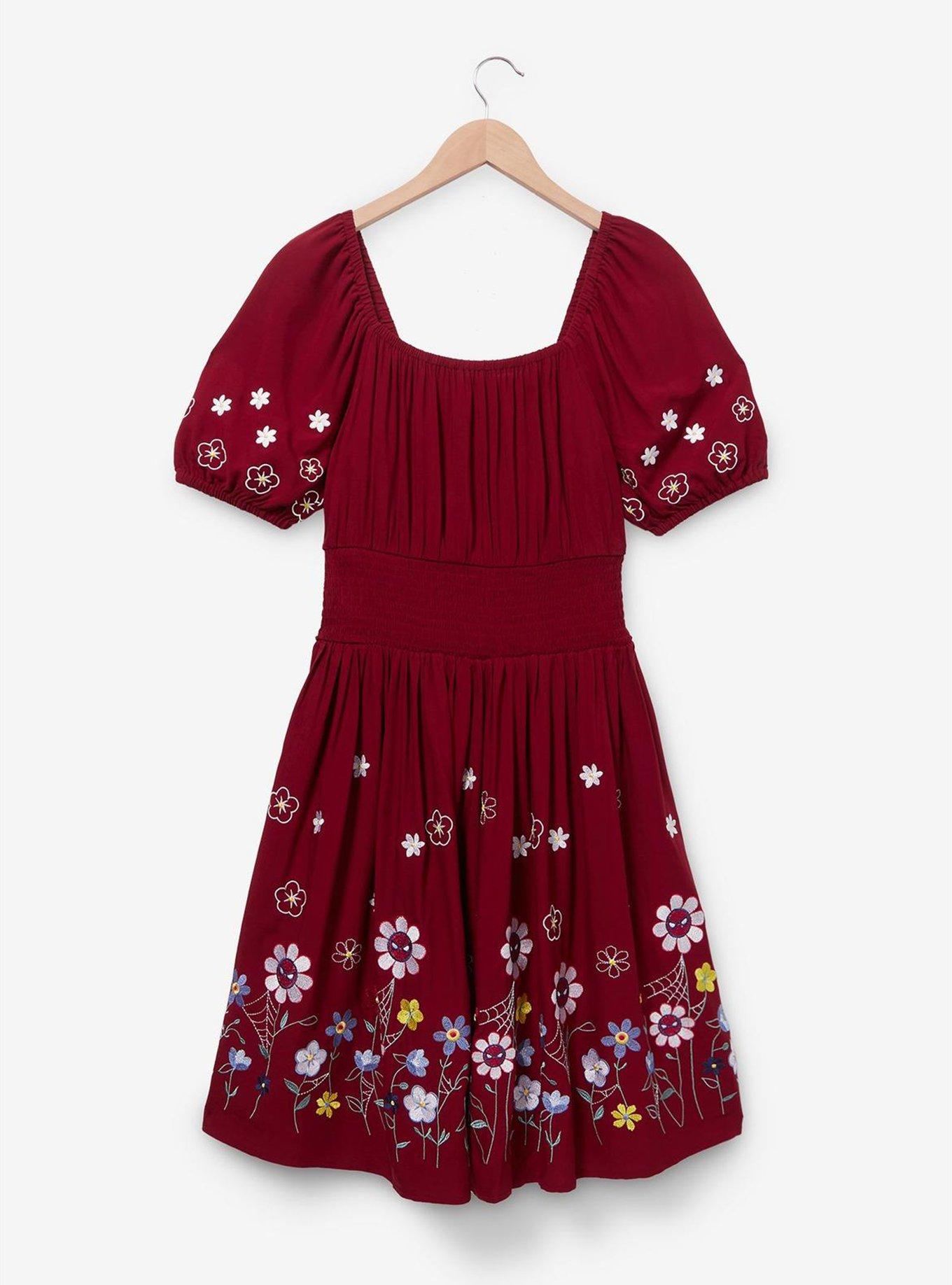 Marvel Spider-Man Floral Smock Dress - BoxLunch Exclusive, BURGUNDY, alternate