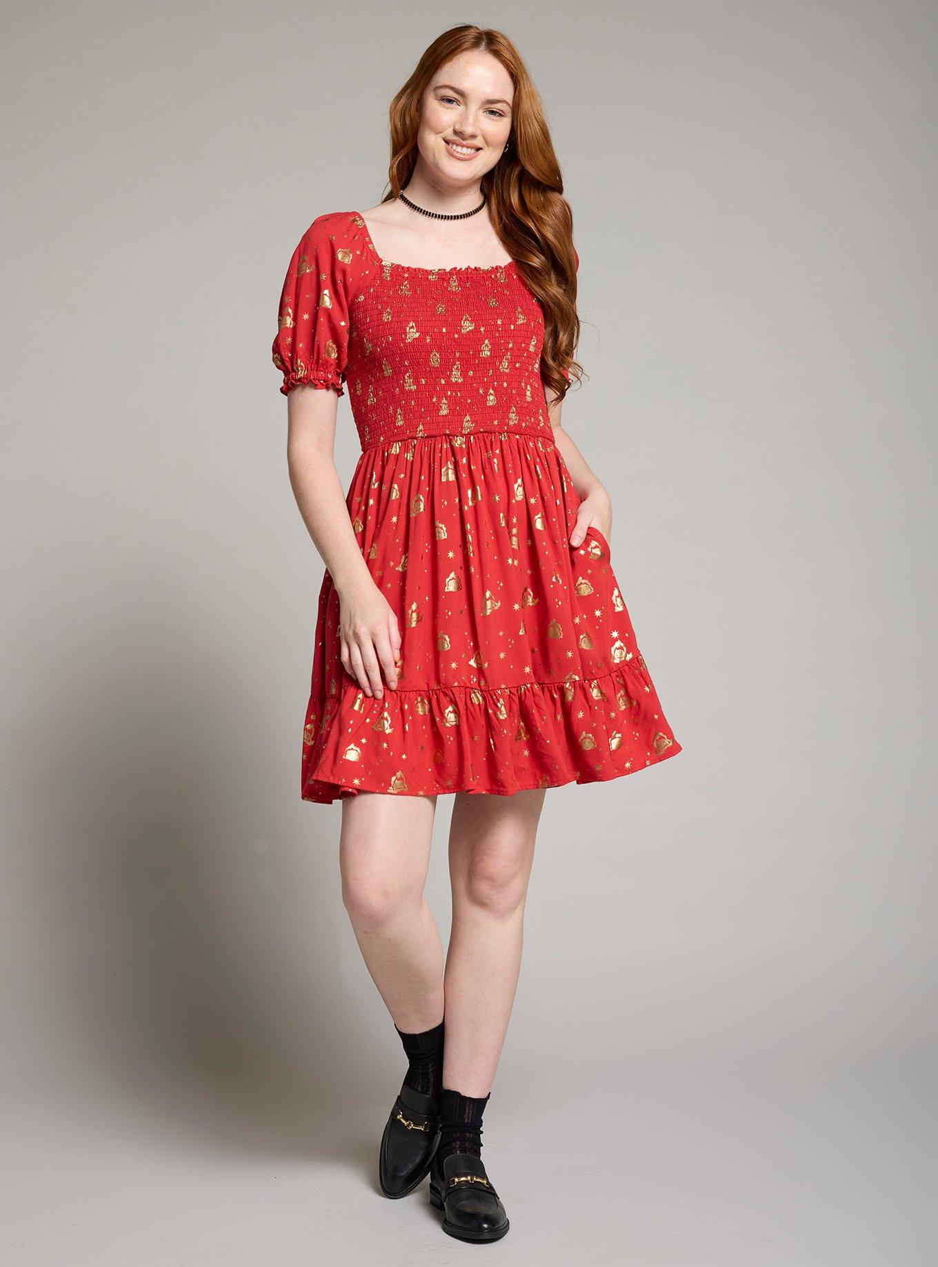 Studio Ghibli Howl's Moving Castle Calcifer & Stars Allover Print Smock Dress - BoxLunch Exclusive, RED, alternate