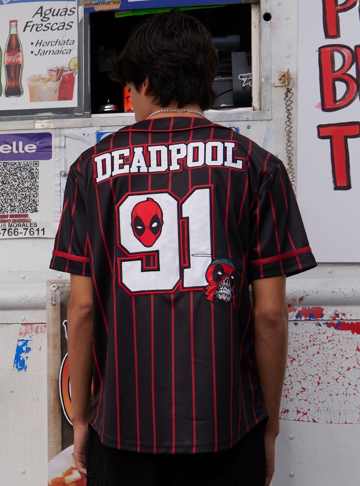 Our Universe Marvel Deadpool & Wolverine Deadpool Baseball Jersey, BLACK  RED, alternate