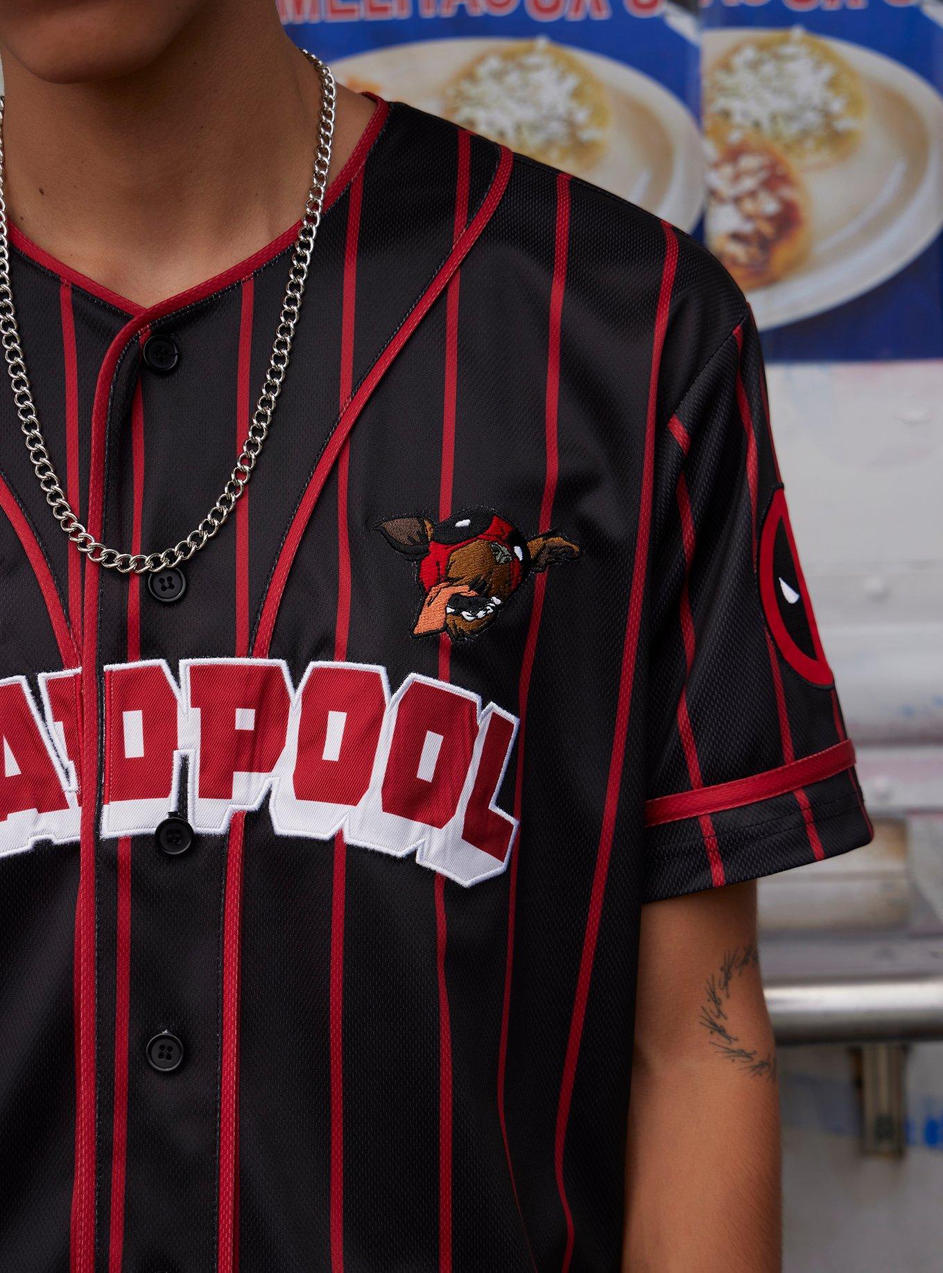 Our Universe Marvel Deadpool & Wolverine Deadpool Baseball Jersey, BLACK  RED, alternate