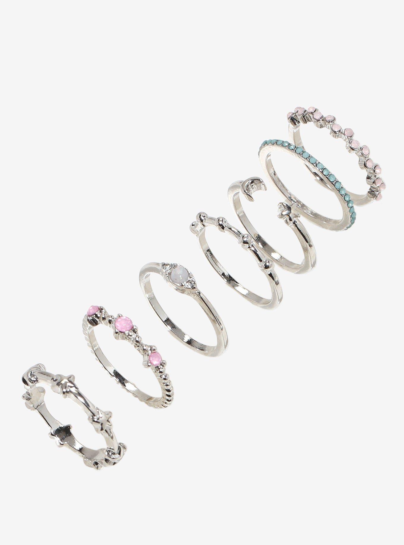 Cosmic Aura Dainty Gem Celestial Stacking Ring Set, , alternate