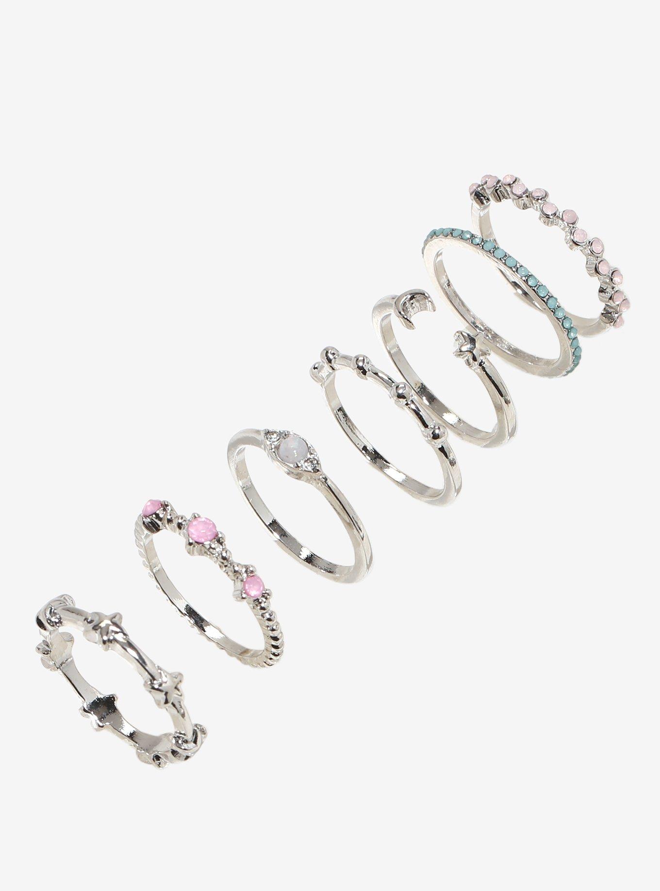 Cosmic Aura Dainty Gem Celestial Stacking Ring Set, , alternate