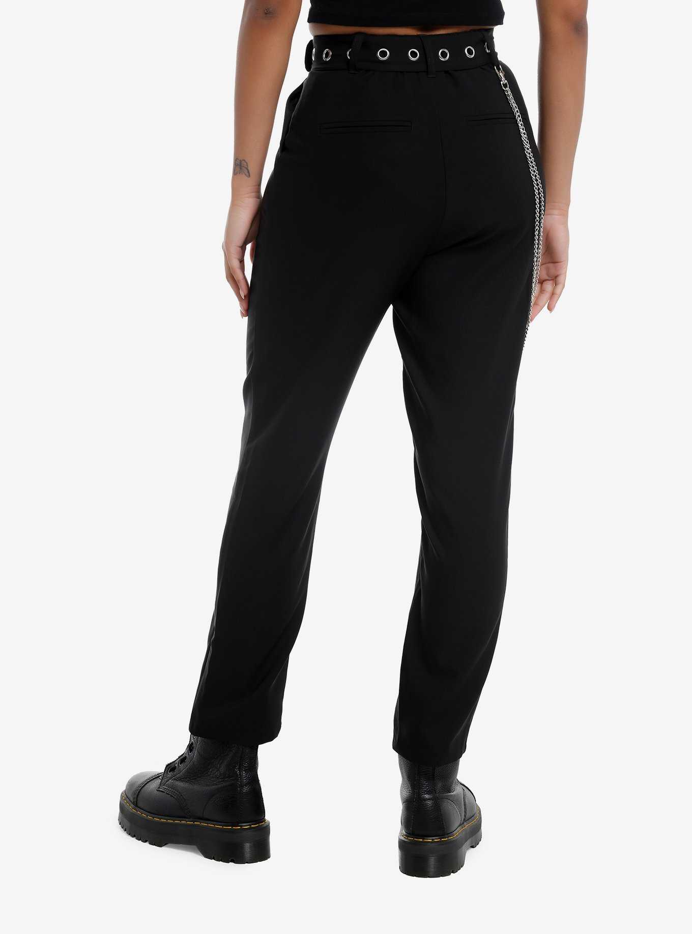 Black Side Chain Grommet Belt Slim Pants, , hi-res