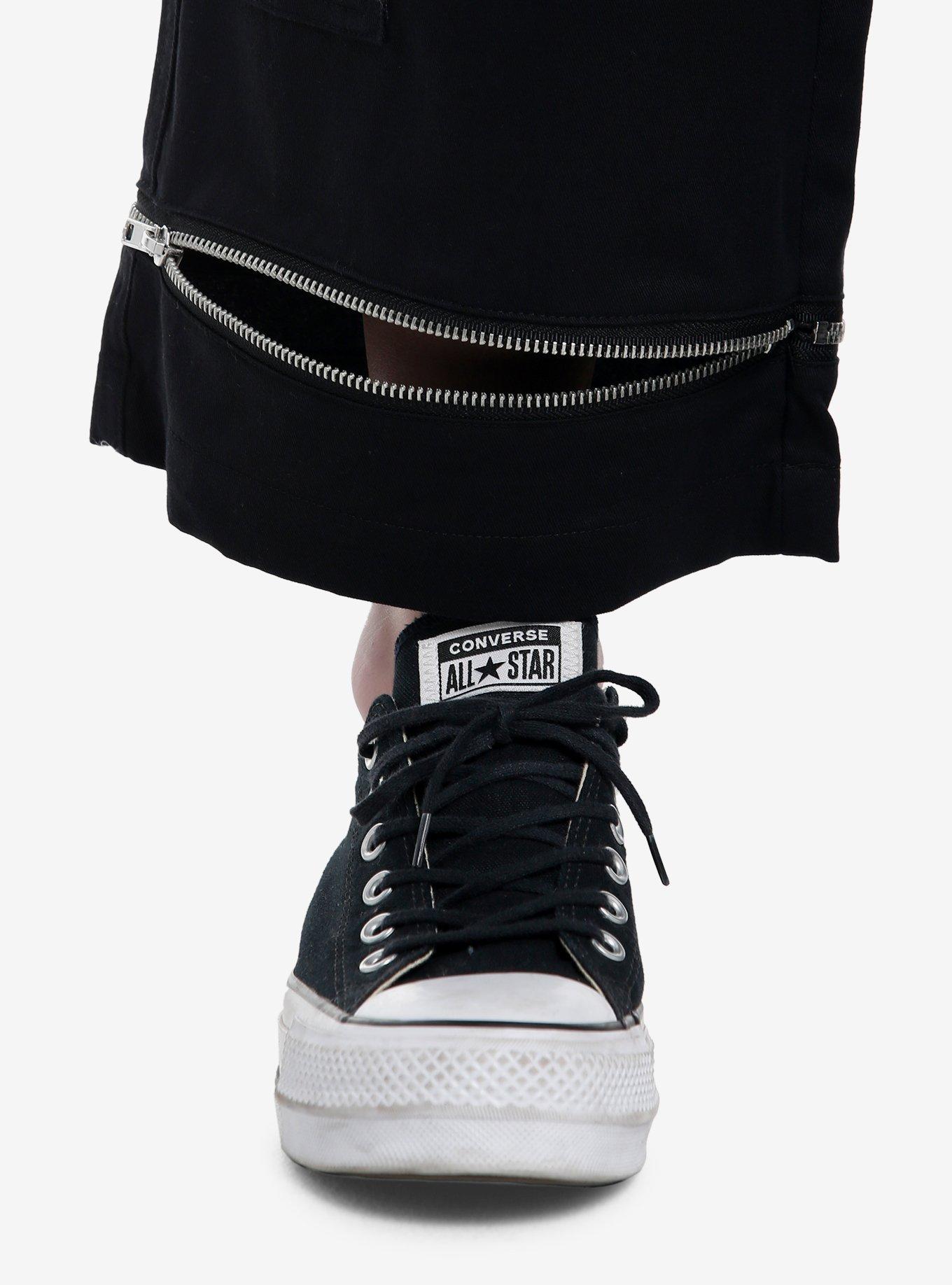 Black Zipper Side Chain Cargo Skater Pants, SILVER, alternate