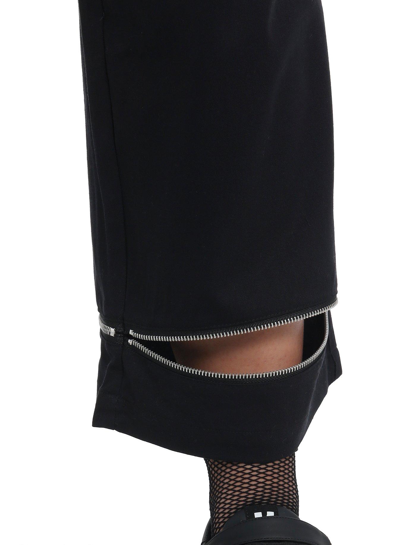 Black Zipper Side Chain Cargo Skater Pants Plus Size, SILVER, alternate