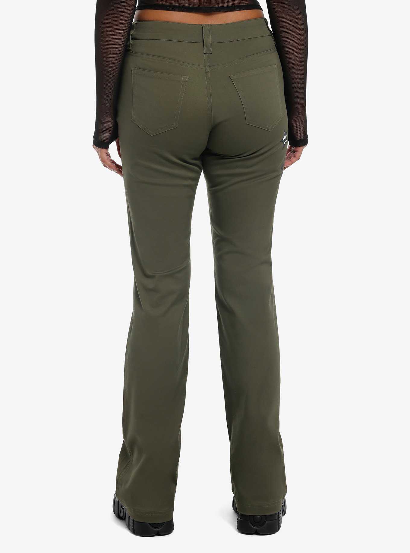 Olive Striped Star Low-Rise Flare Pants, , hi-res