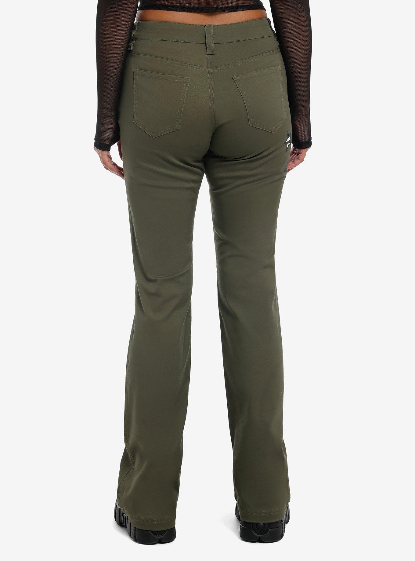 Olive Striped Star Low-Rise Flare Pants, , hi-res