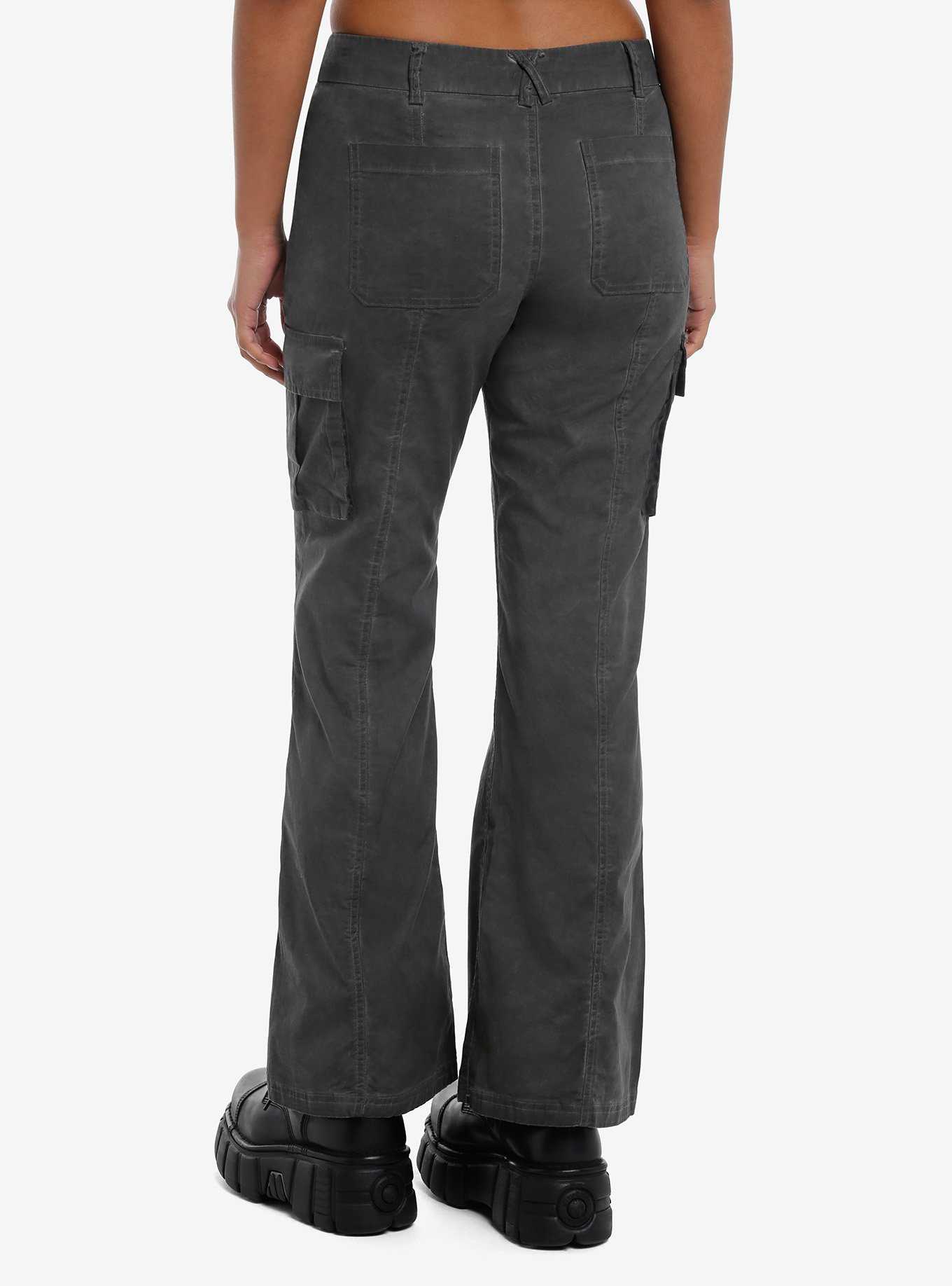 Grey Cargo Low-Rise Flare Pants, , hi-res