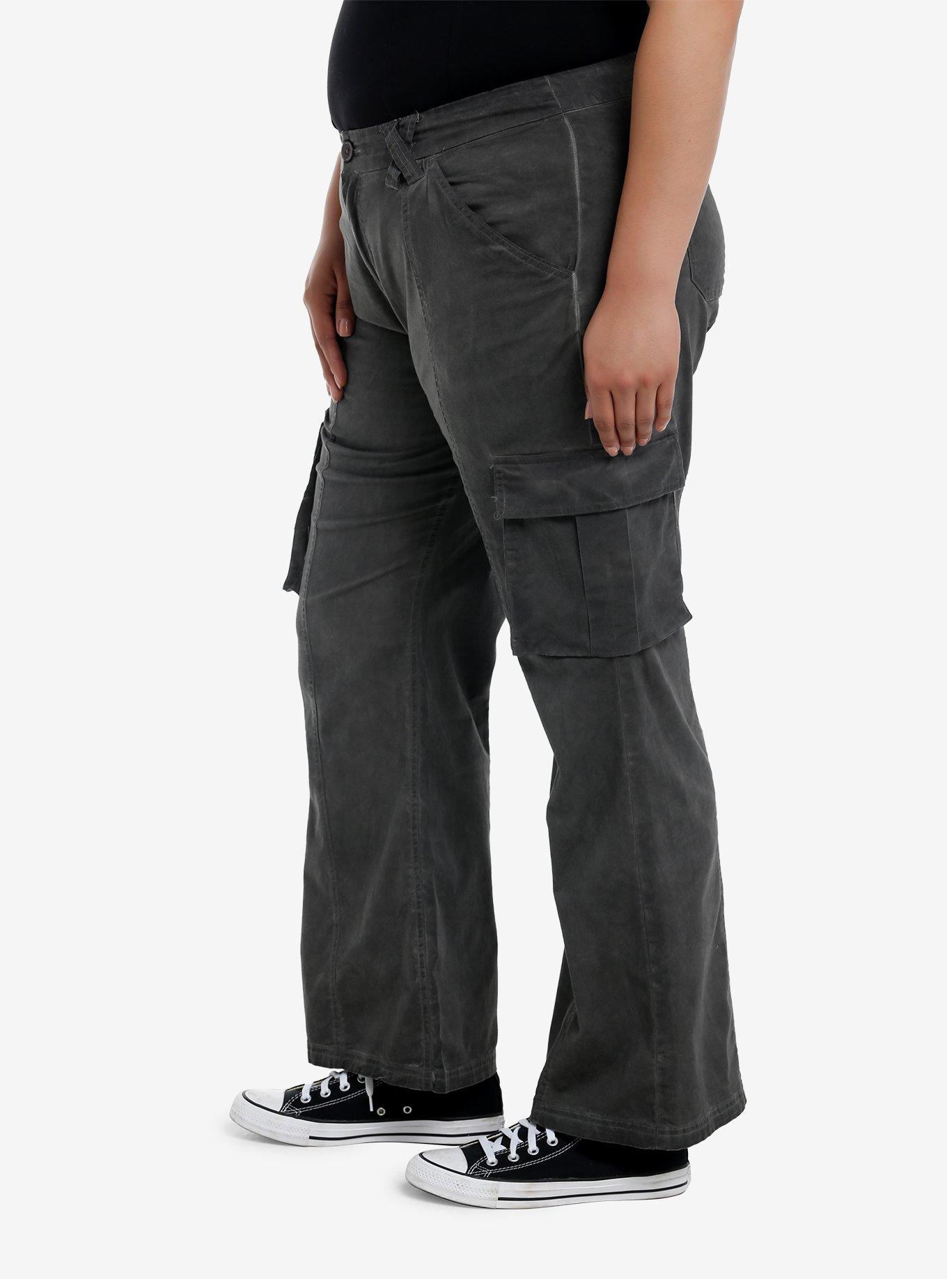Grey Cargo Low-Rise Flare Pants Plus Size, GREY, alternate