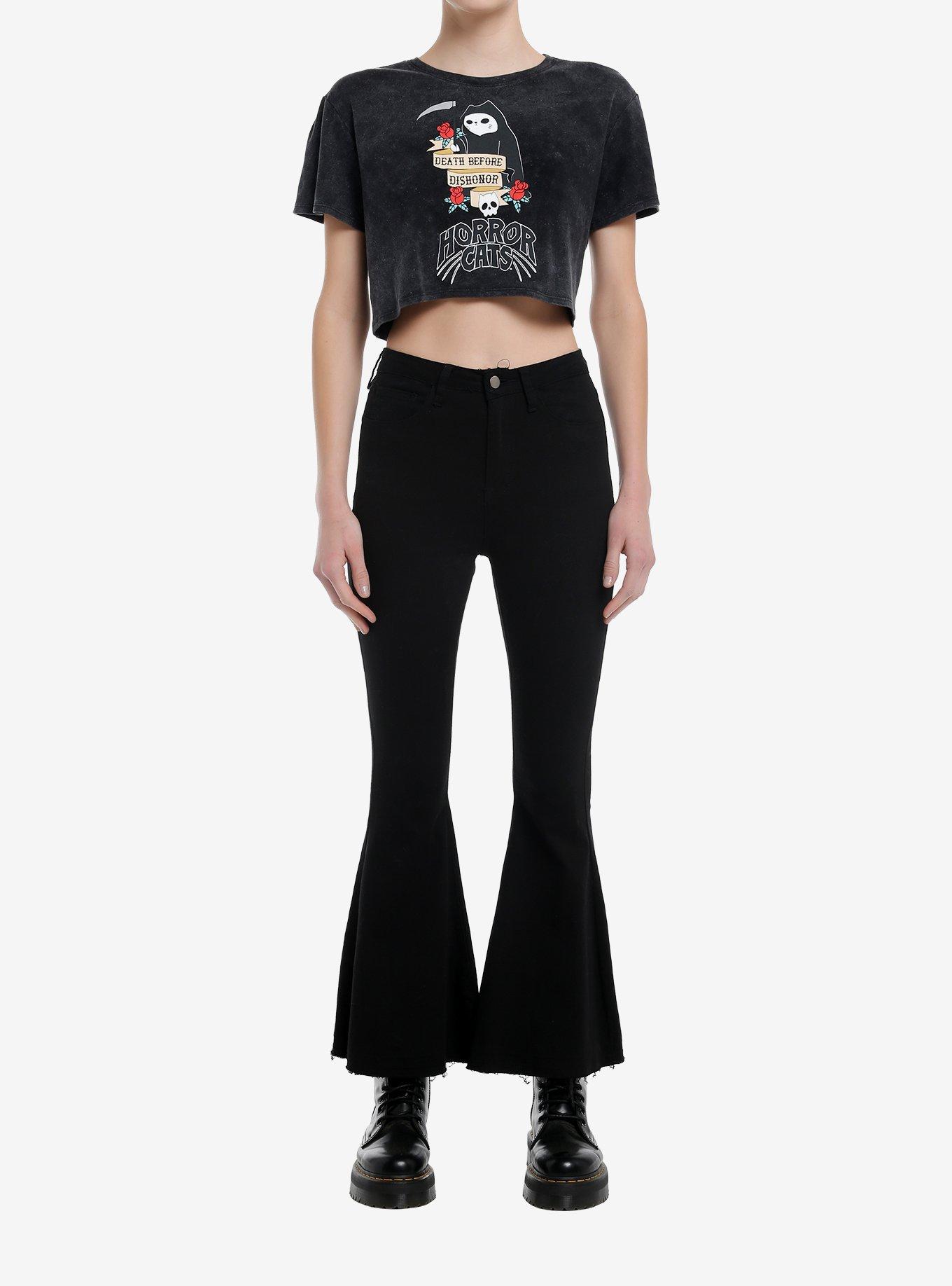 Horror Cats Death Before Dishonor Reaper Girls Crop T-Shirt Hot Topic Exclusive, MULTI, alternate