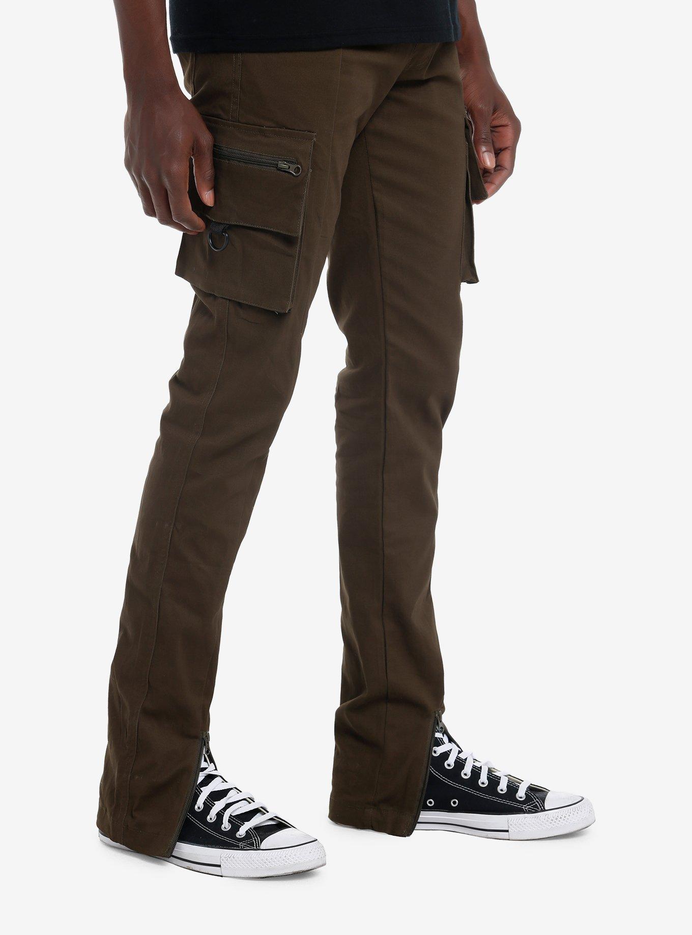 Olive Ankle Zipper Cargo Jogger Pants, BLACK, alternate