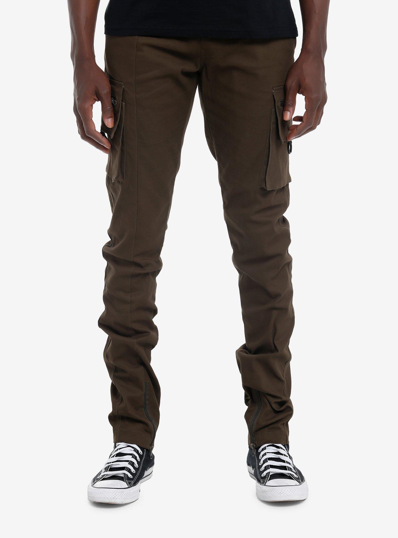 Olive Ankle Zipper Cargo Jogger Pants, BLACK, alternate