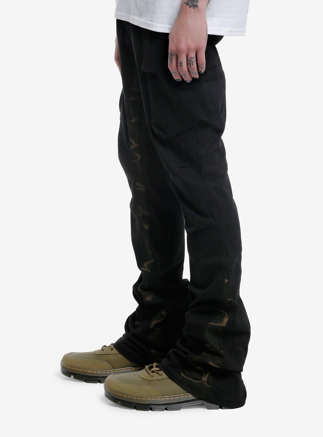 Black & Camouflage Cargo Pants, BLACK, alternate