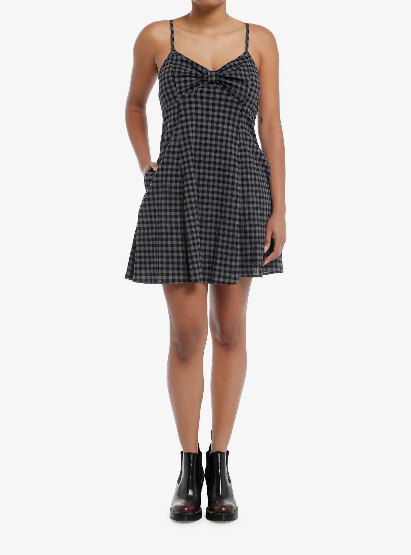 Social Collision Black & Grey Checker Slip Dress, , hi-res