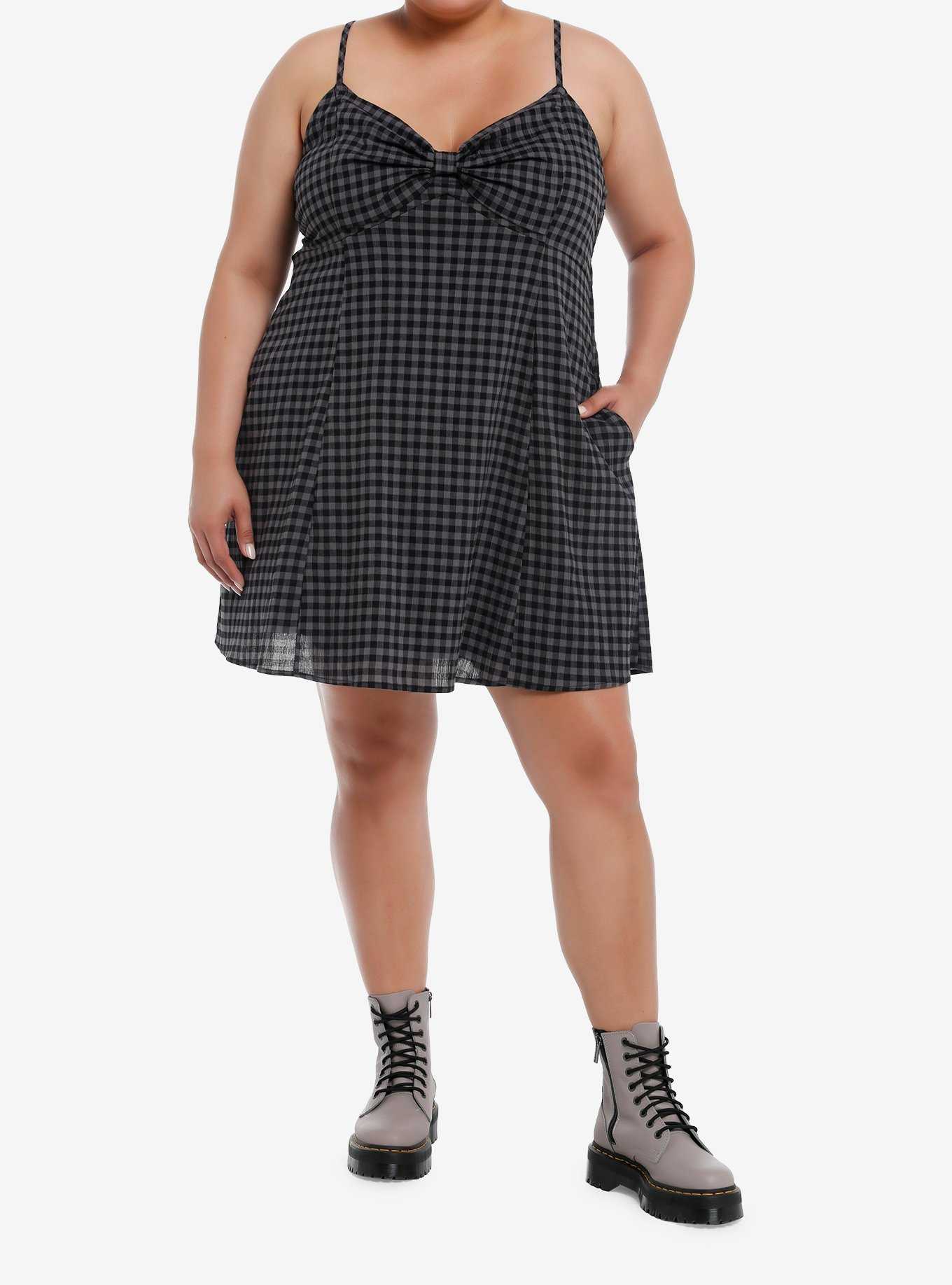 Social Collision Black & Grey Checker Slip Dress Plus Size, , hi-res