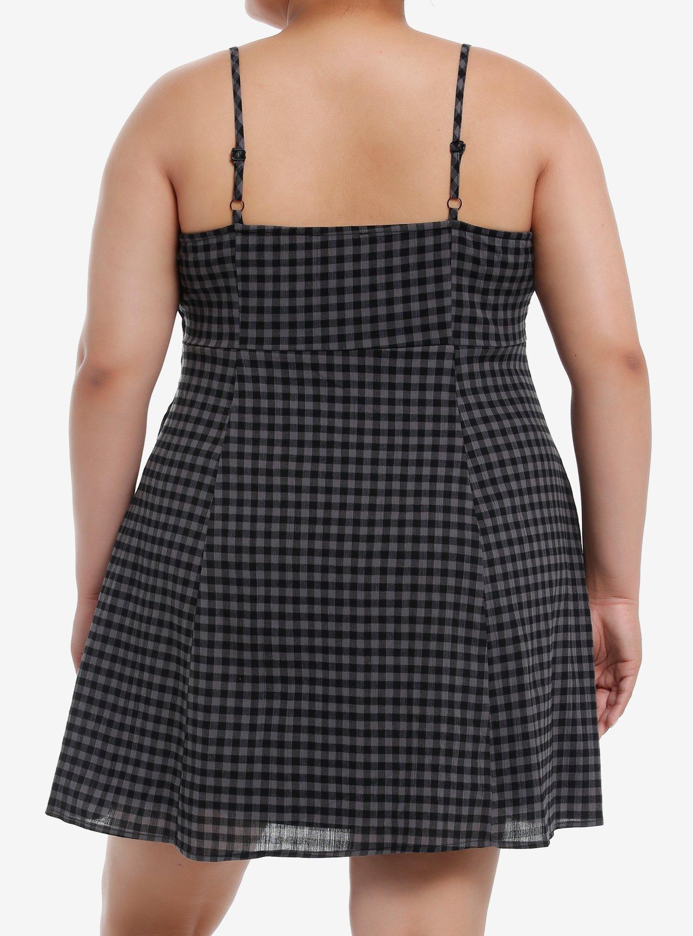 Social Collision Black & Grey Checker Slip Dress Plus Size, GREY, alternate