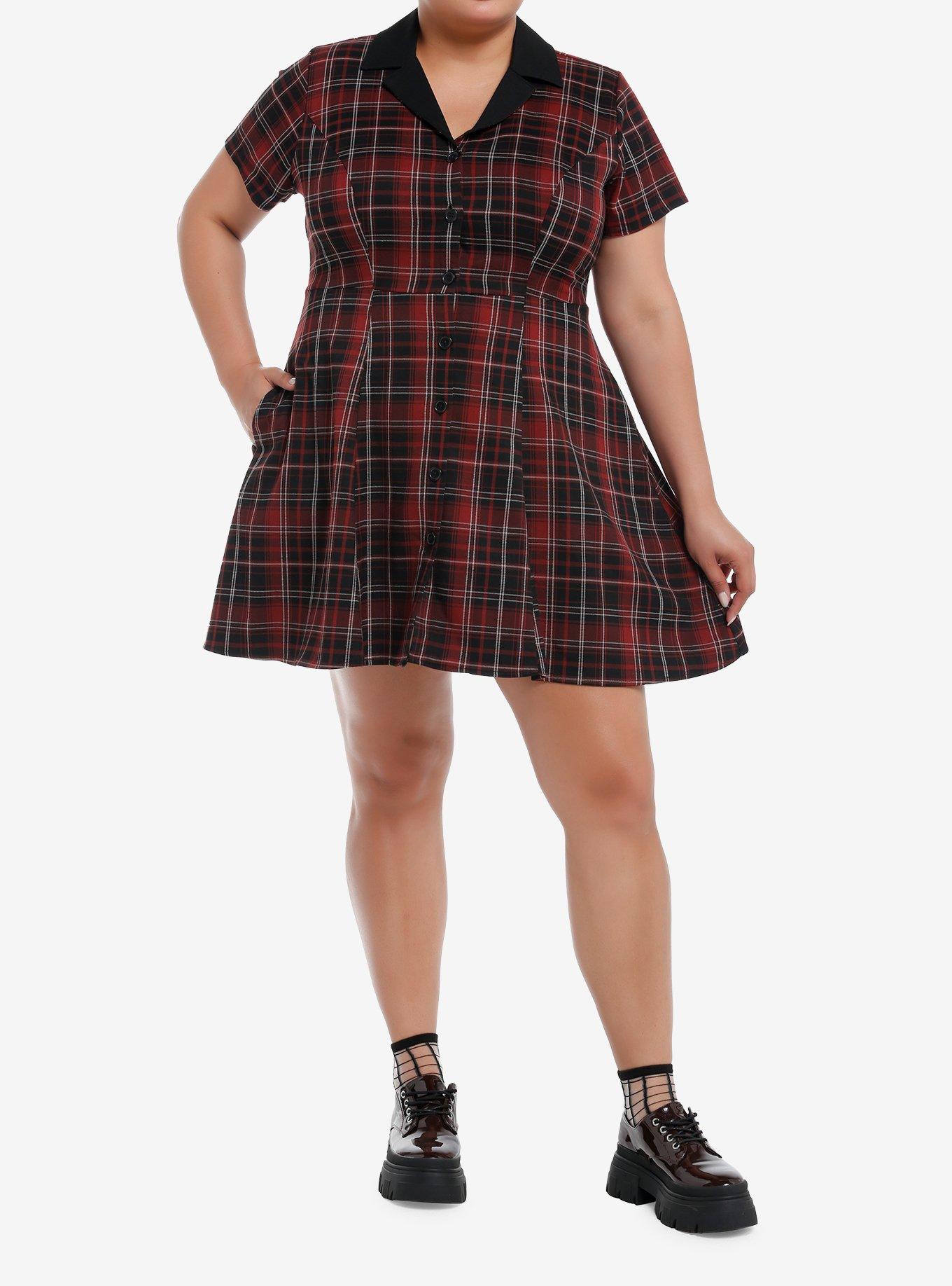 Social Collision Black & Red Plaid Collar Dress Plus Size, , hi-res