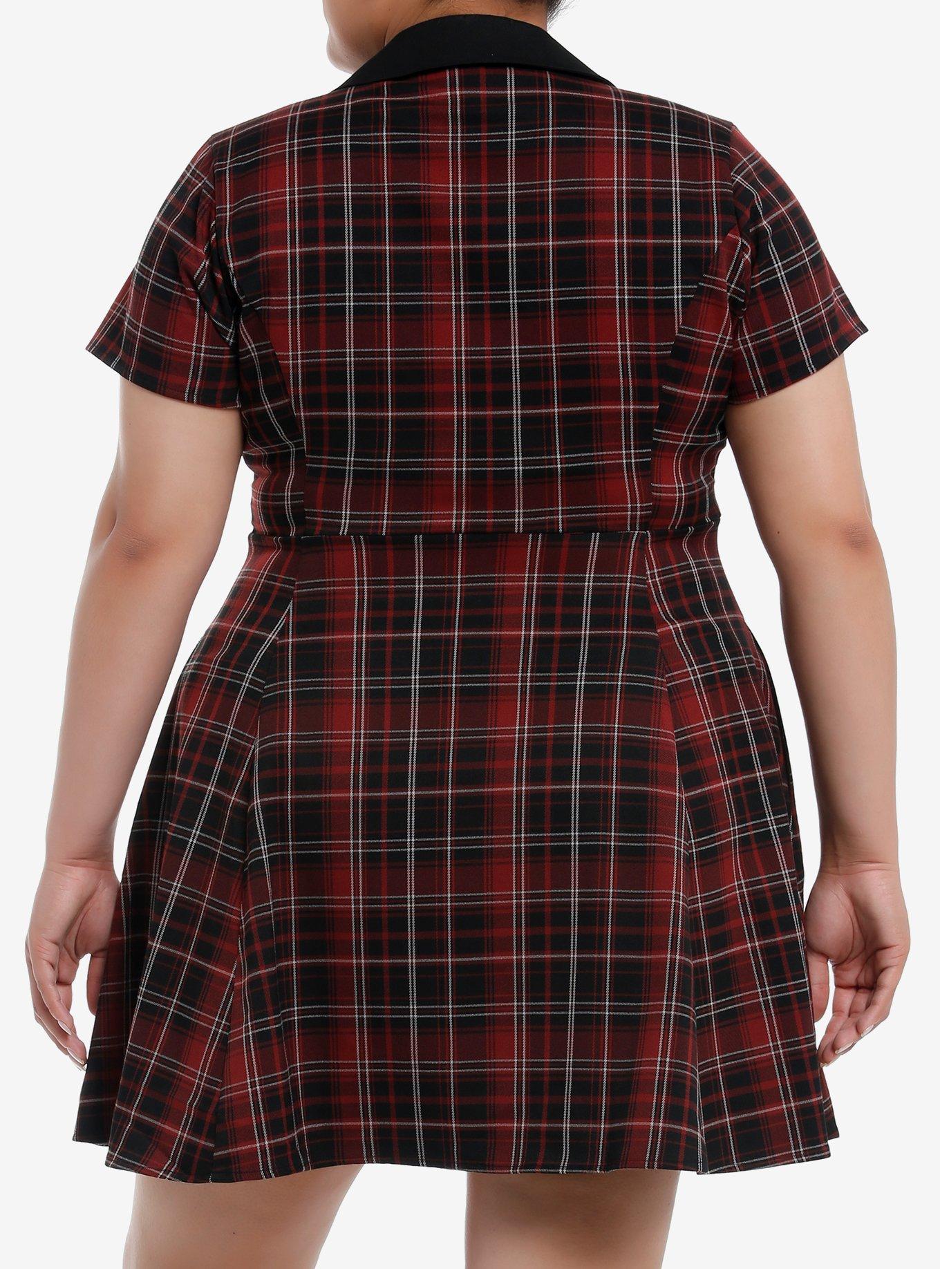 Social Collision Black & Red Plaid Collar Dress Plus Size, BLACK, alternate