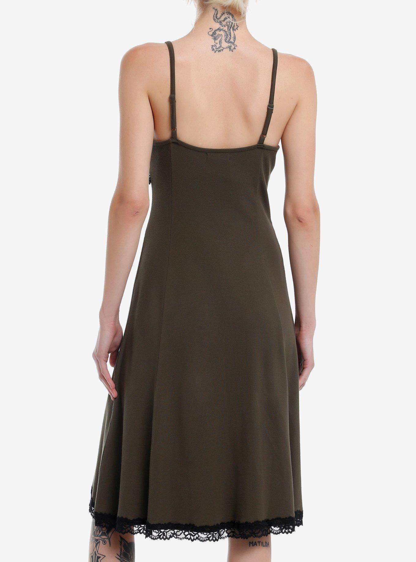 Olive Black Lace Skull Pendant Cami Midi Dress, BLACK, alternate