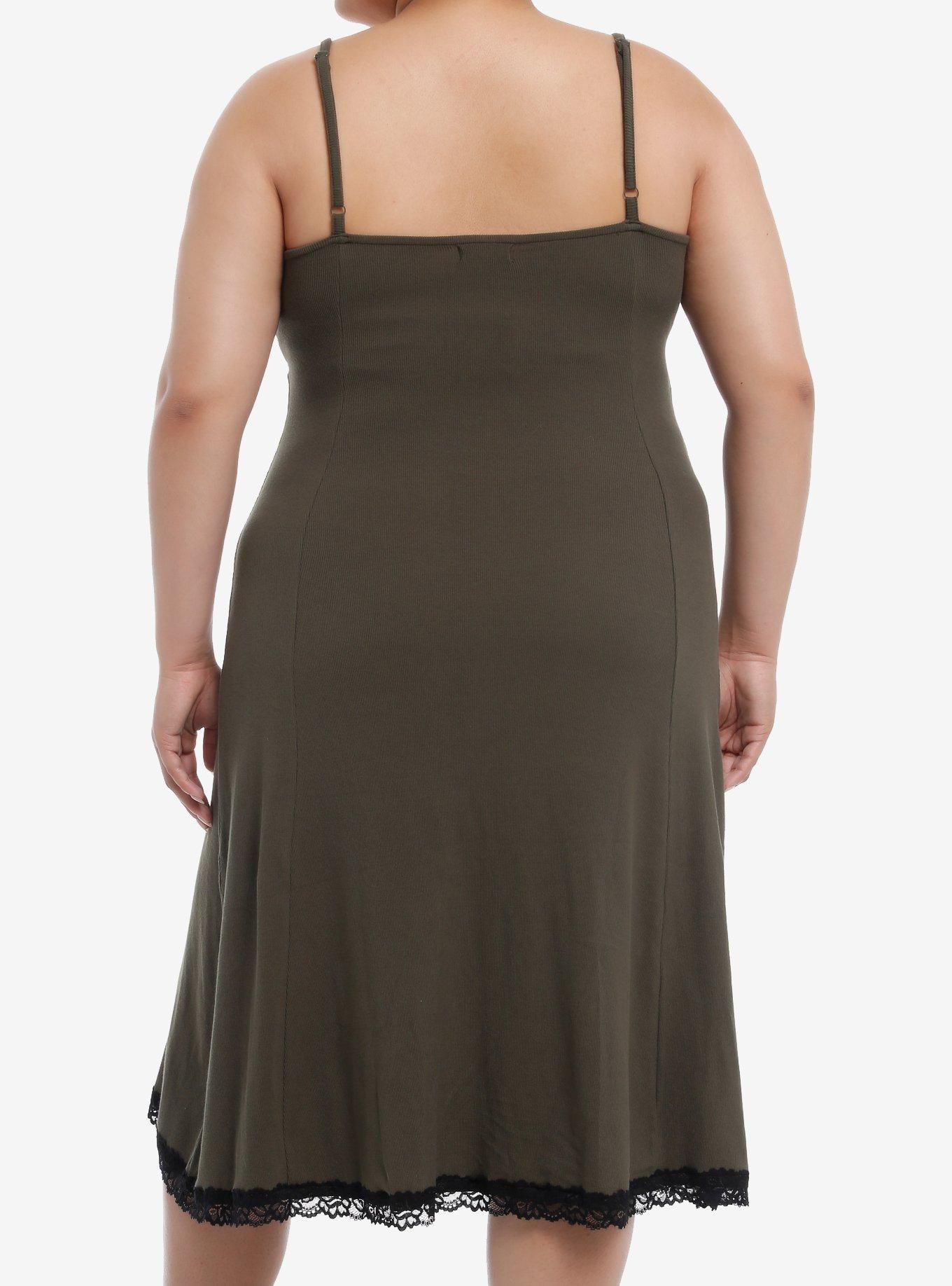 Olive Black Lace Skull Pendant Cami Midi Dress Plus Size, BLACK, alternate