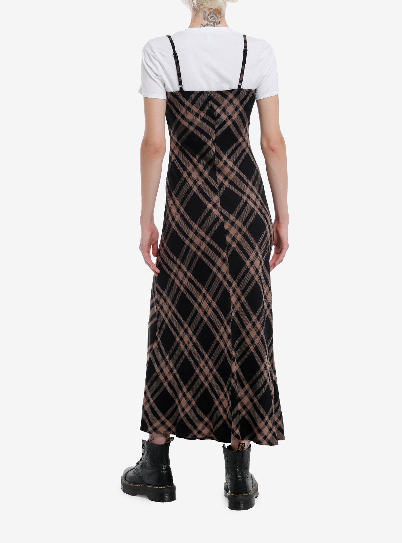 Brown & Black Plaid Star Twofer Maxi Dress