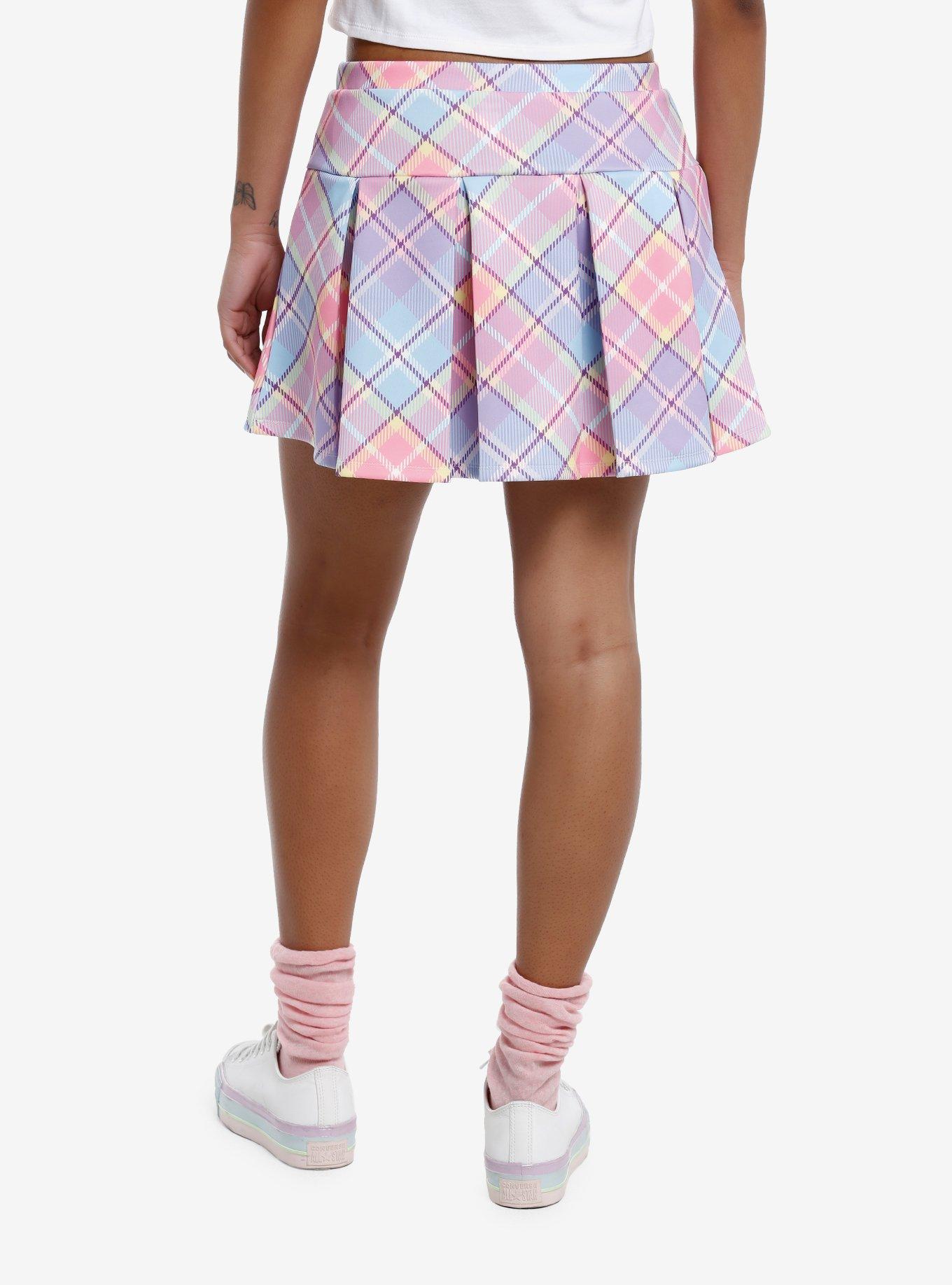 Sweet Society Pastel Plaid Heart Buckle Pleated Skirt, PURPLE, alternate
