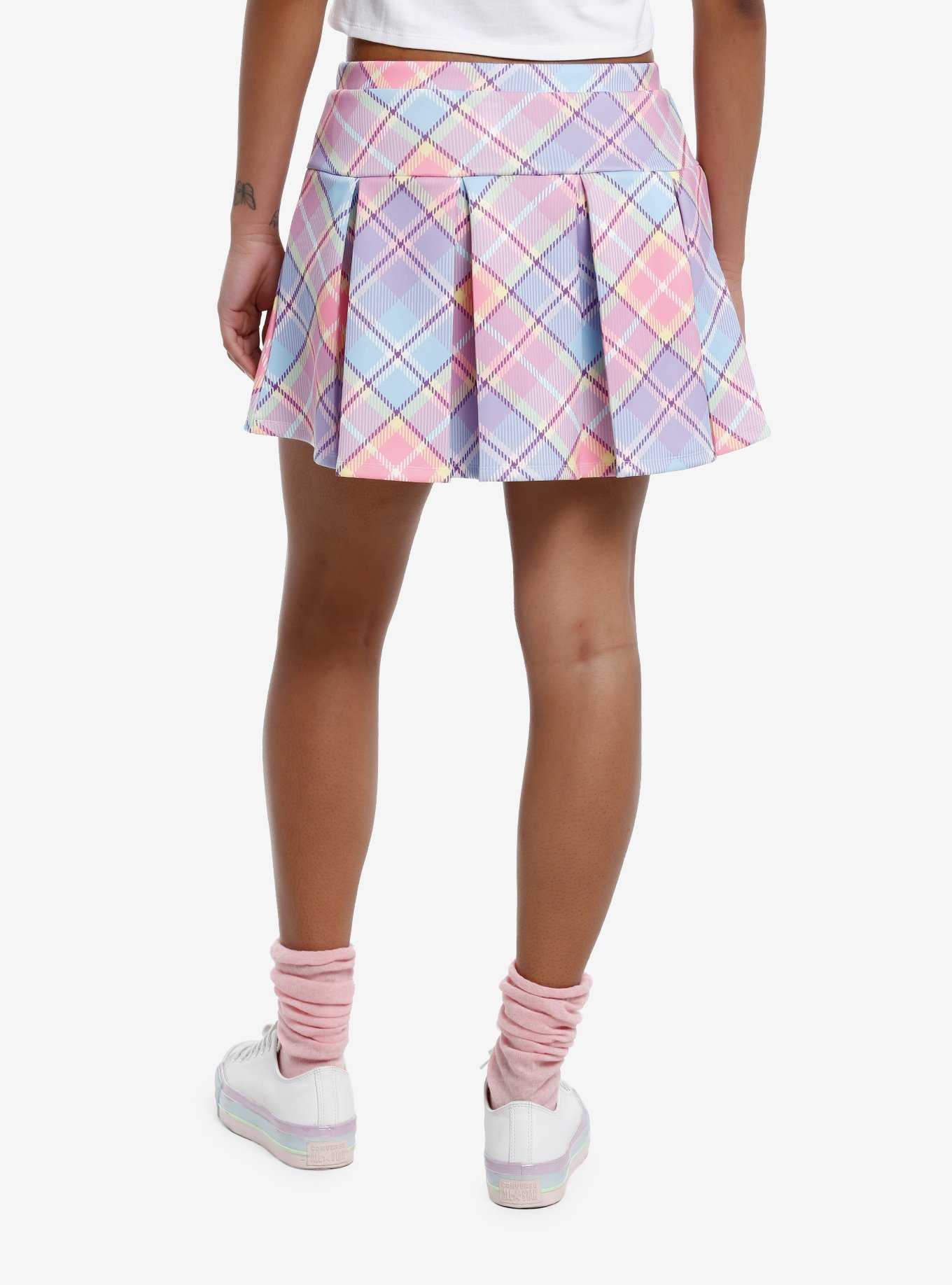 Sweet Society Pastel Plaid Heart Buckle Pleated Skirt, , hi-res