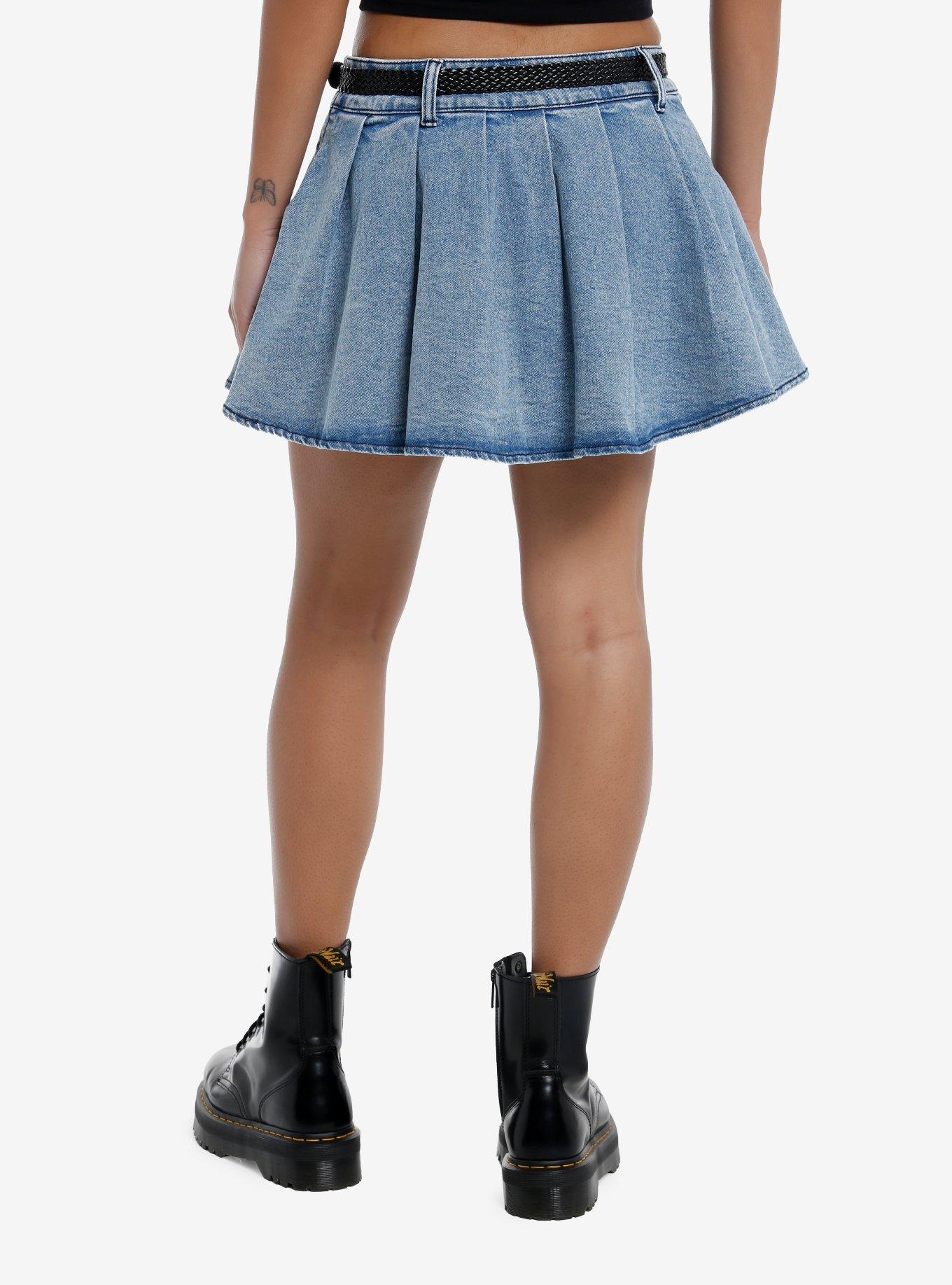 Sweet Society Light Indigo Belted Denim Skirt, , hi-res