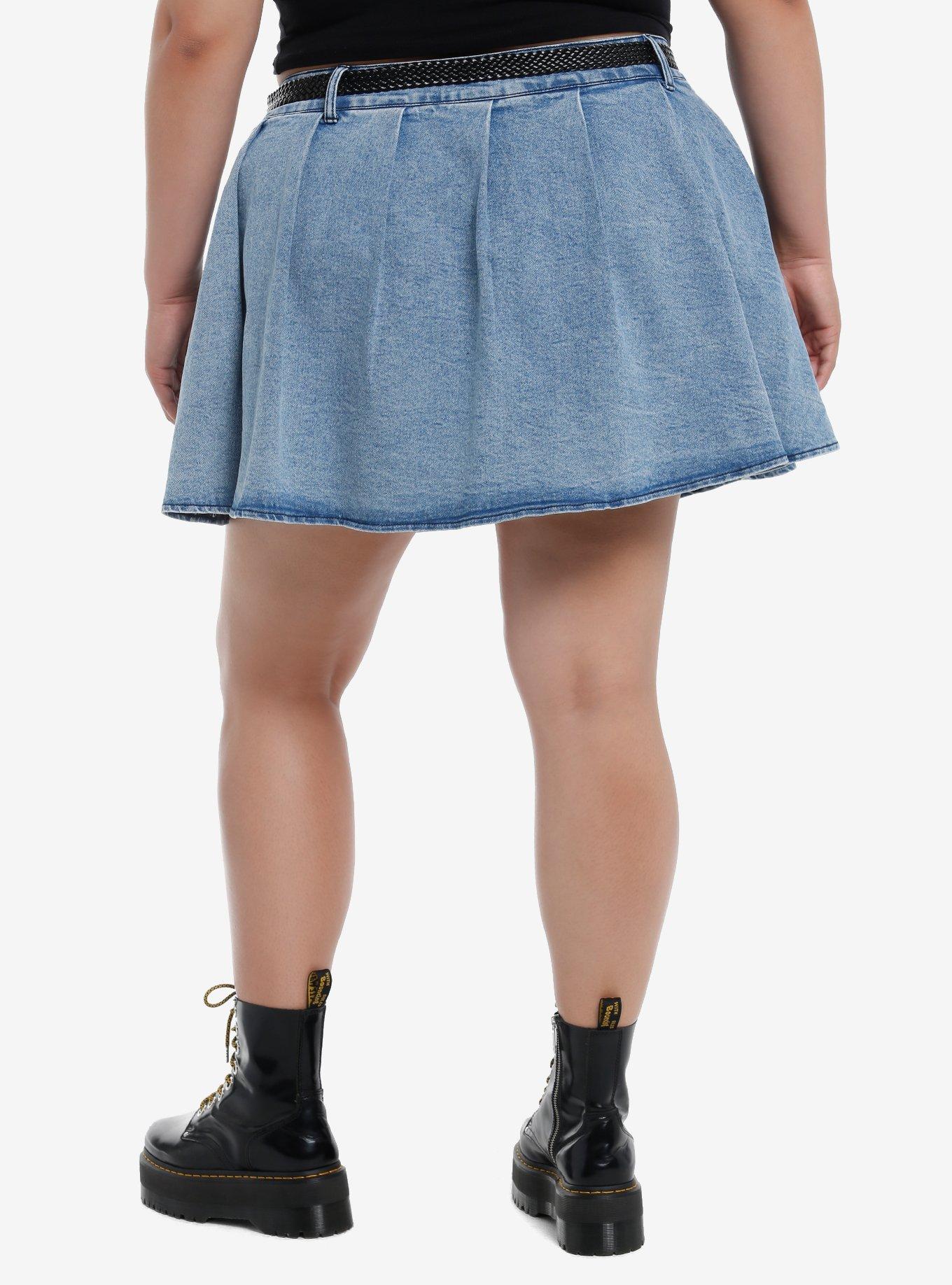Sweet Society Light Indigo Belted Denim Skirt, , hi-res